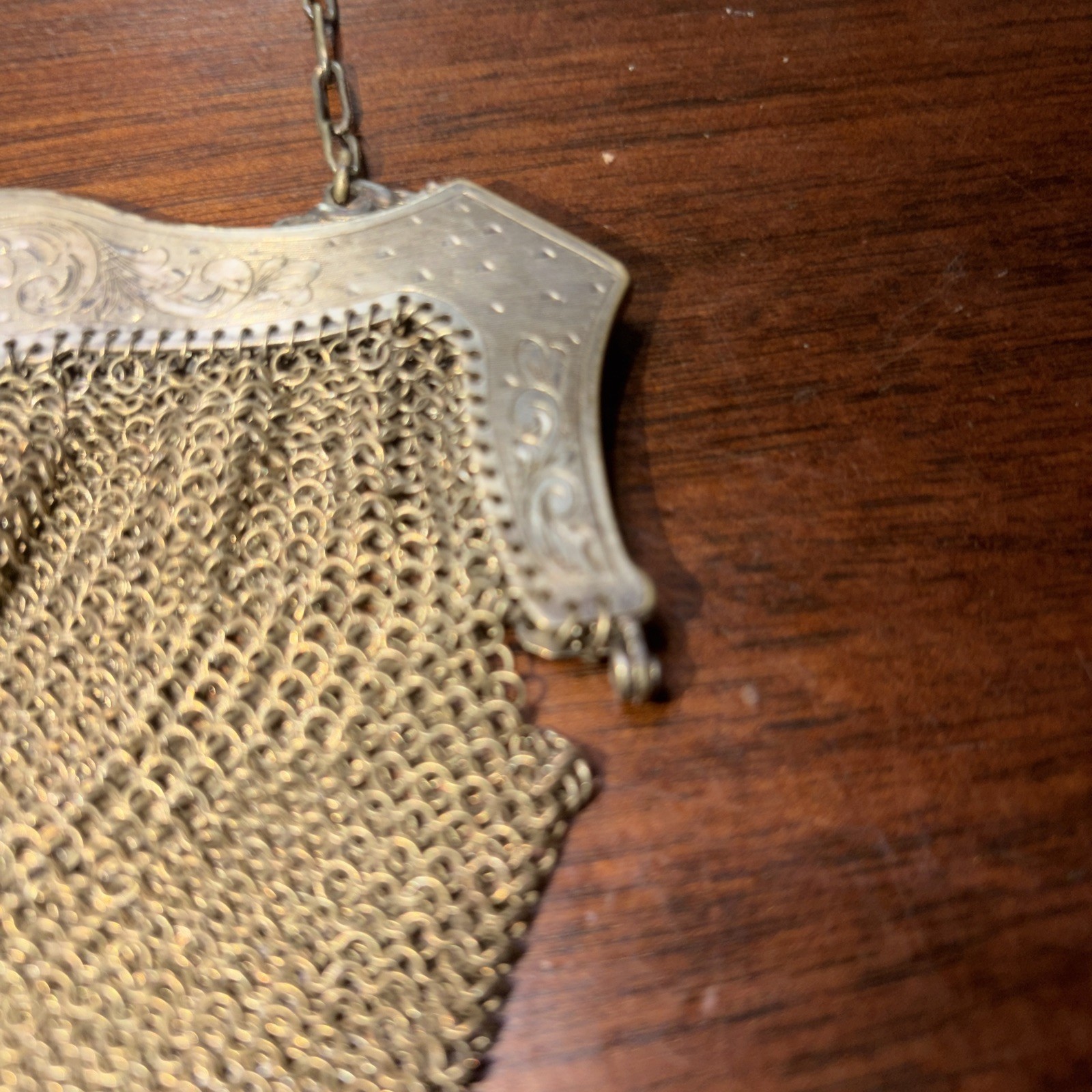 Antique Art Nouveau German Silver Mesh Chain Link Mail Purse Clutch Evening Bag