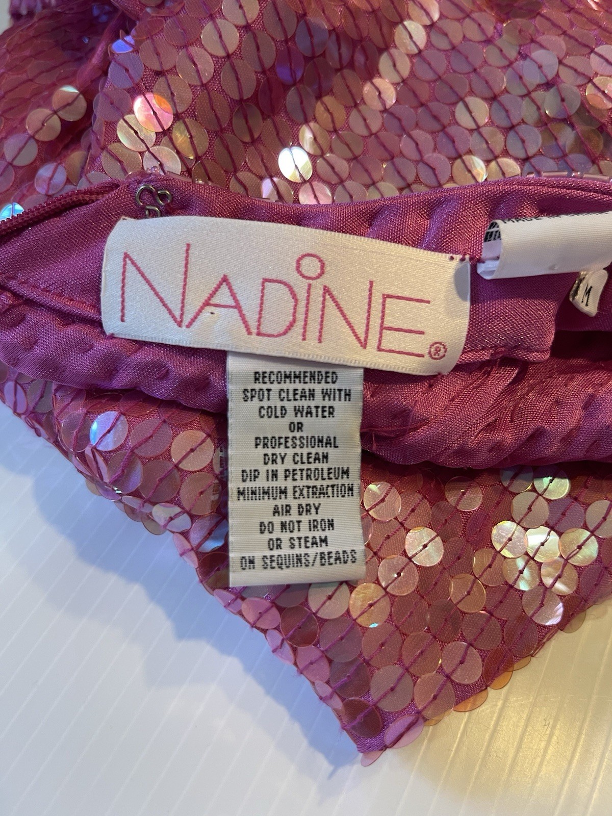 Vintage Nadine Pink Sequin Maxi Gown Size Medium 1980s Prom Special Occasion