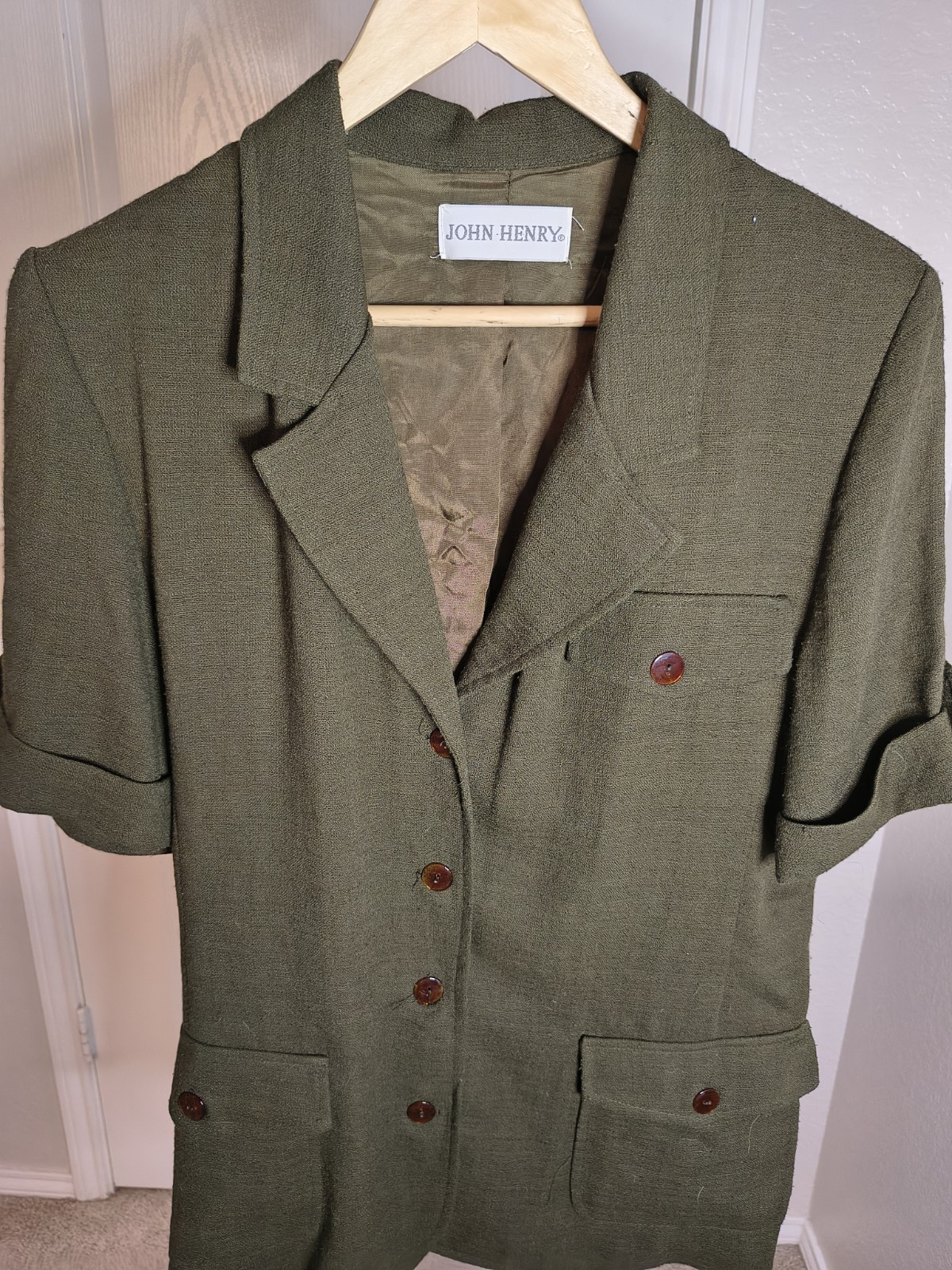 Vintage Cottagecore Artsy Preppy Academia Khaki Green Women Appr Size L Top DP22