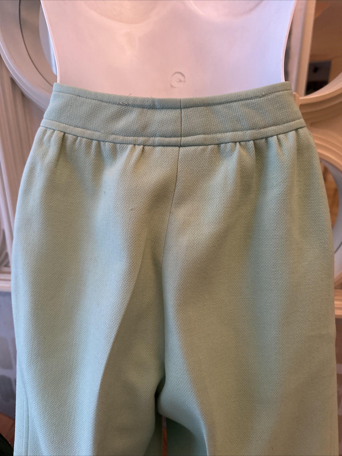 Courreges Hyperbole From I Magnin 70s High Waist Wide Leg Green Wool Trousers XS