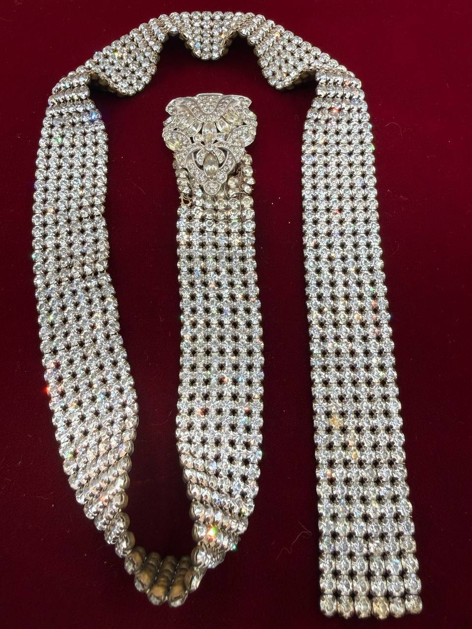 VTG Clear Rhinestone Wide Belt Buckle Statement Accessory Art Deco Noveau AN