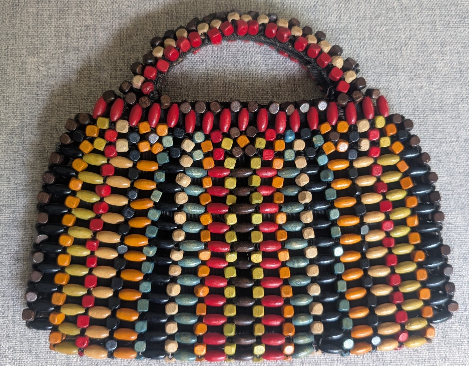 Vintage M.B.C. Czechoslovakia Multicolor Genuine Wood Beads Boho Handbag Purse