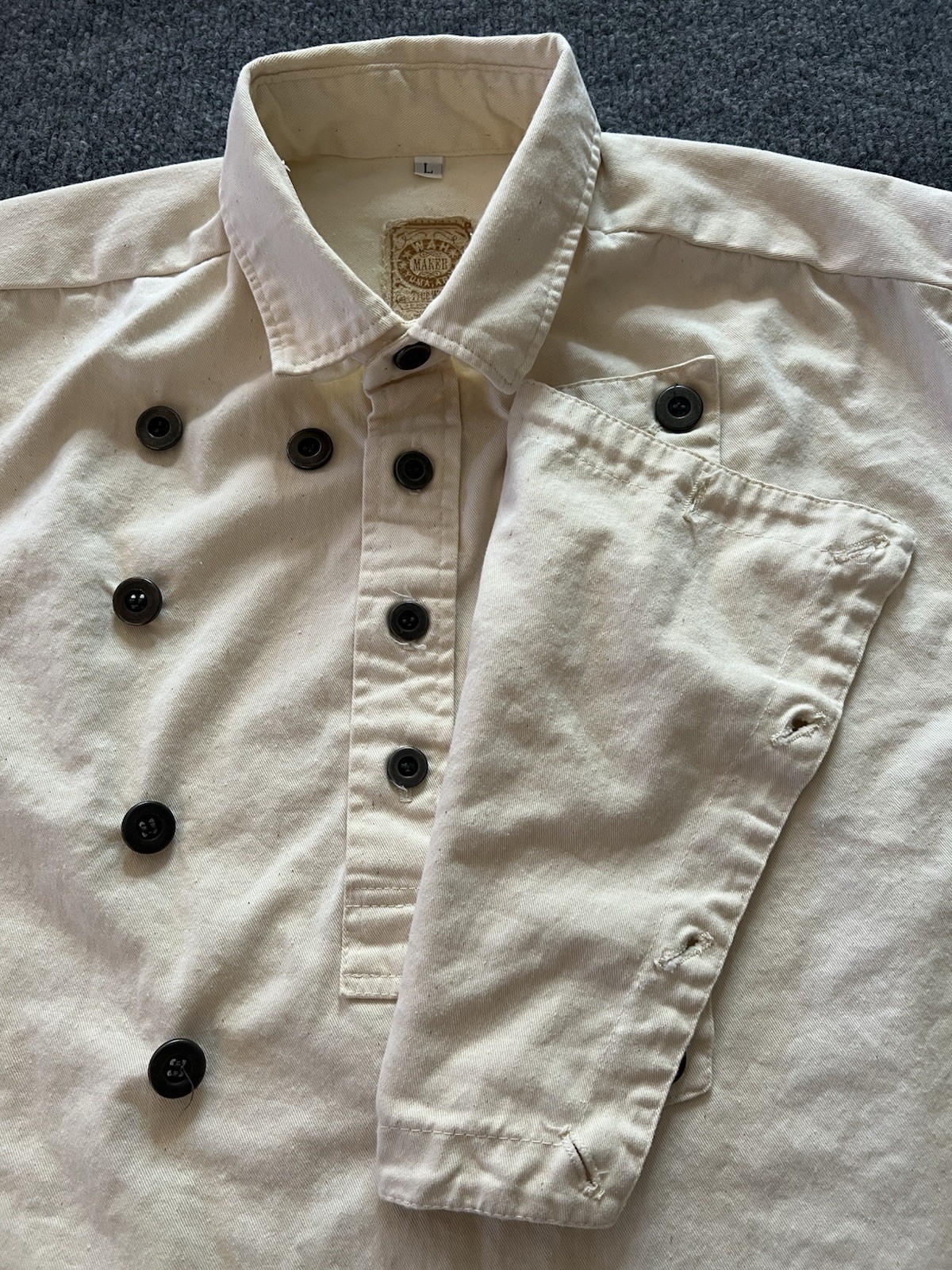 Wah Maker Frontier Cavalry Bib Shirt Mens Large Cream Cotton Old West Cowboy