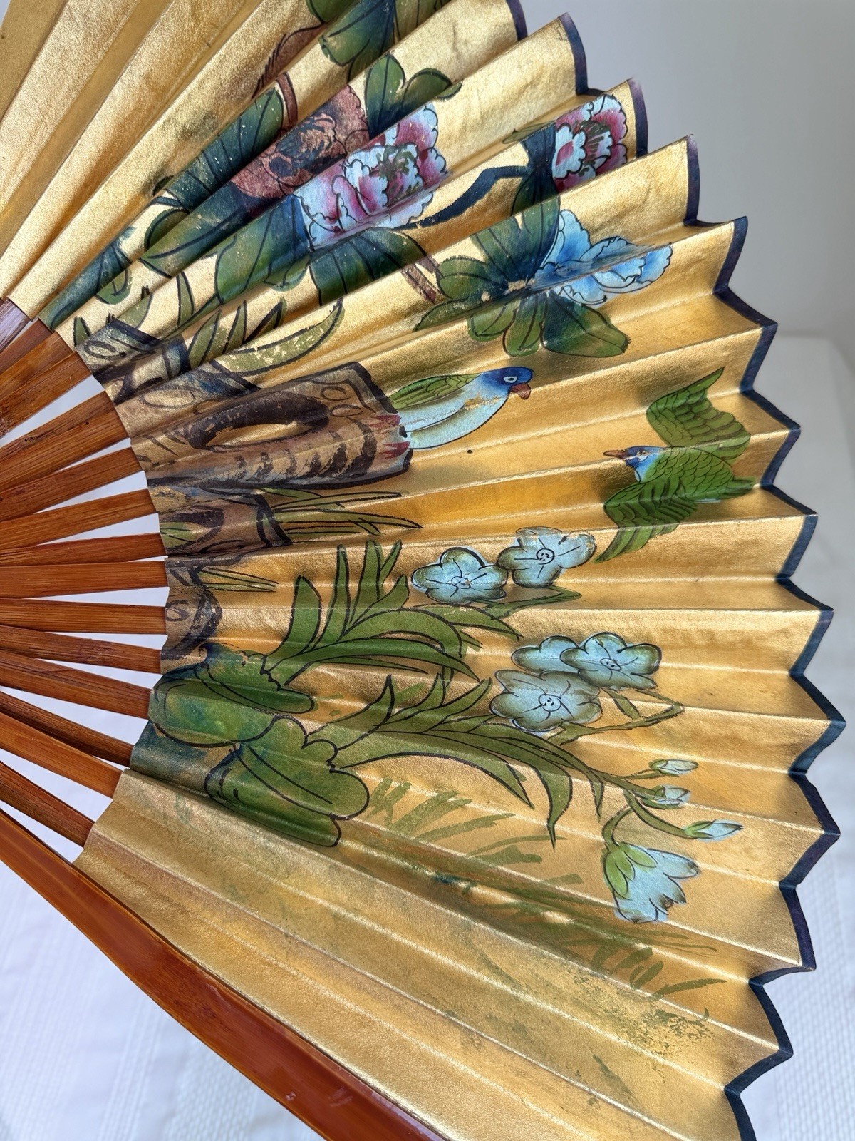 Vintage Chinese Hand Fan, Wall Decor 15”