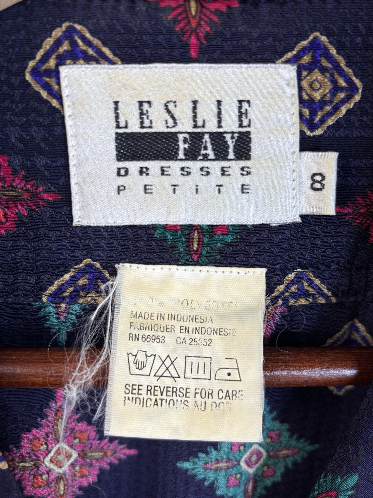 Vintage Leslie Fay Dress 8 Navy Belted Geometric Faux Wrap Stunning! Pinup Retro