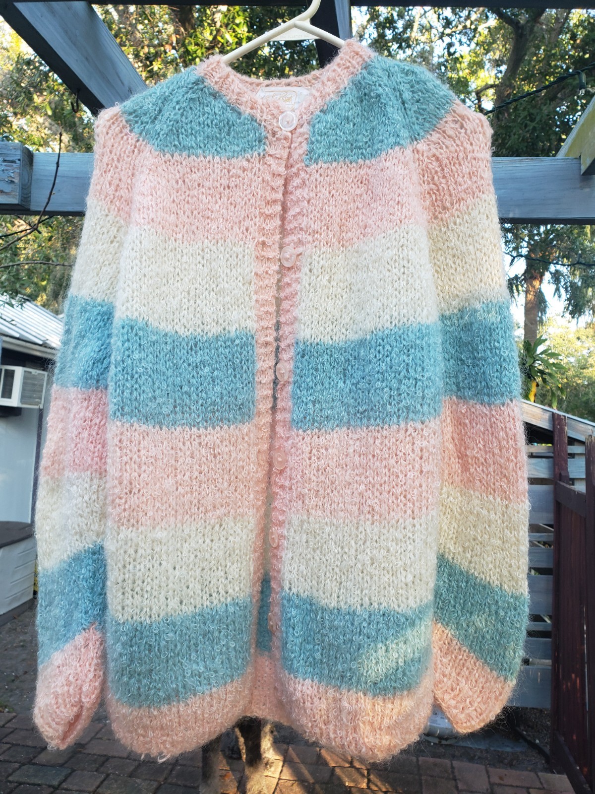 Vintage 60s Wool Mohair Cardigan Sweater Knit in Italy Carol Brent Fuzzy 38 Orig