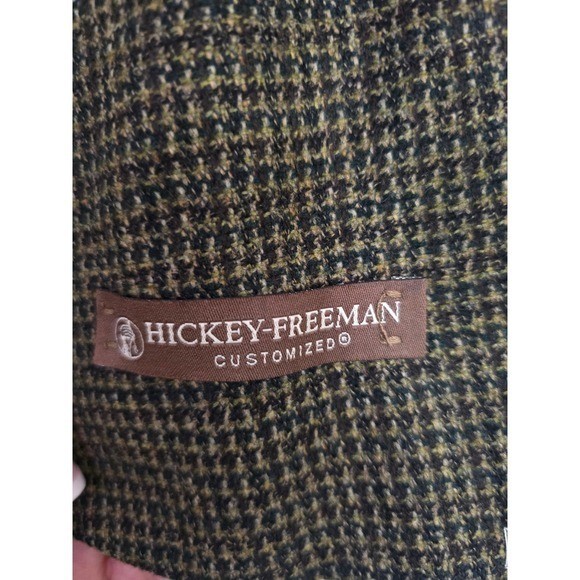 Hickey Freeman 46R Wool Cashmere Blazer Jacket Brown Houndstooth Made in USA VTG