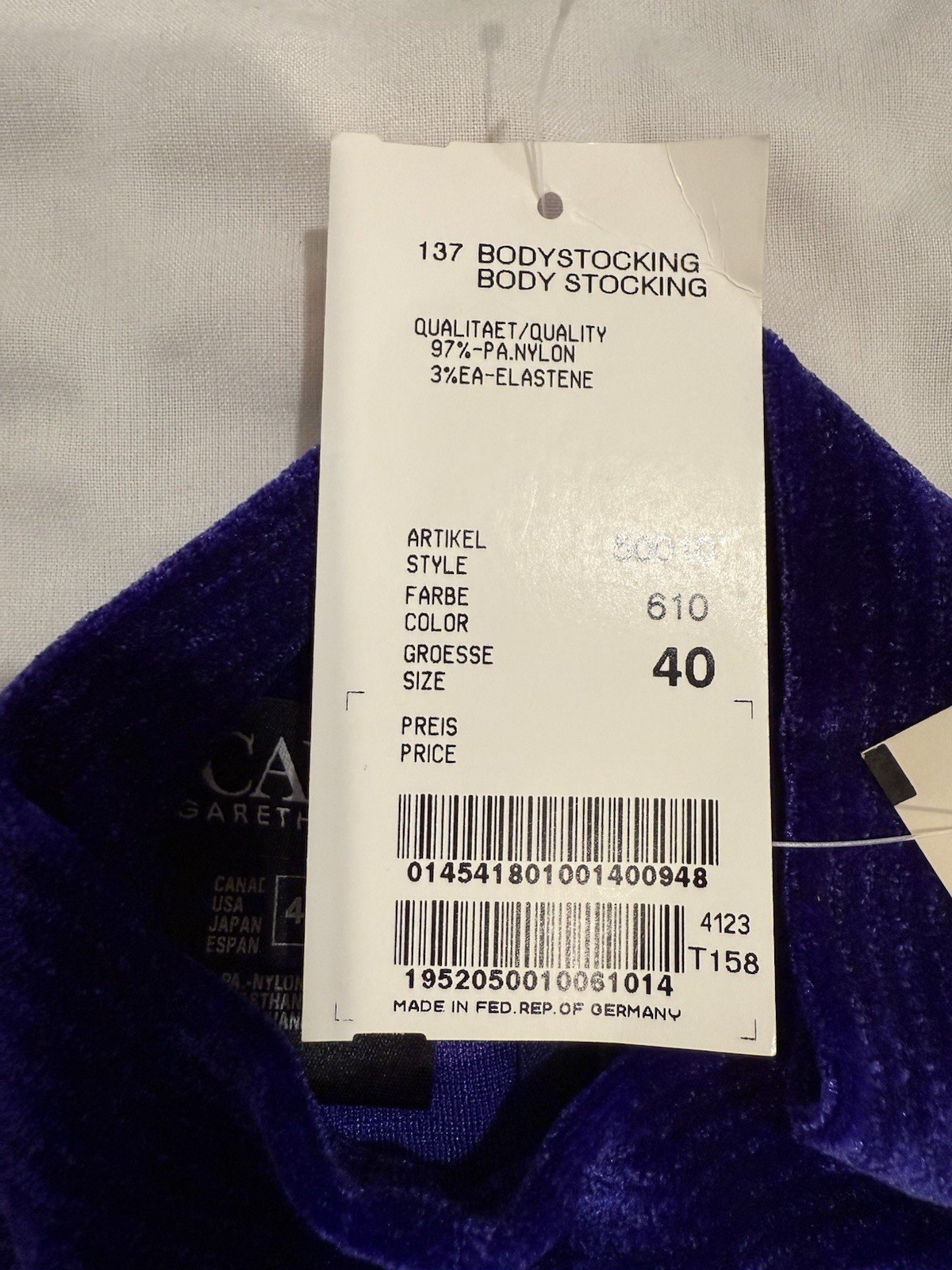 VTG 80s Escada Margaretha Ley Purple Velvet Bodysuit Sz 40 Made In Germany NOS