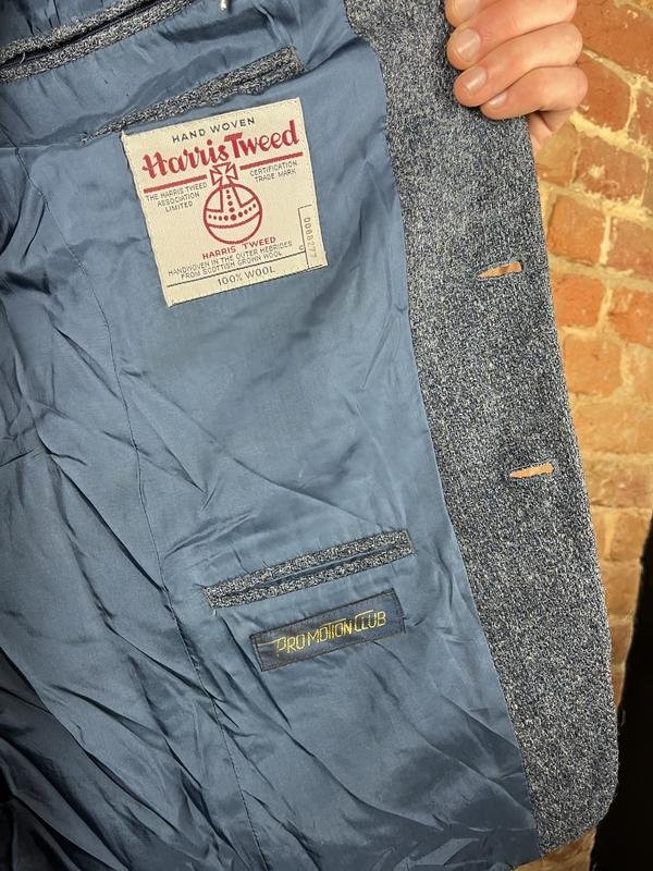 Men Harris Tweed Blazer Navy Wool 40 /L / 48