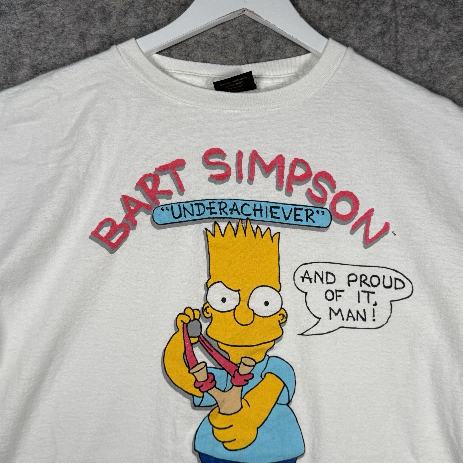Vintage 80s Bart Simpson Underachiever White Graphic T Shirt Mens Size XL 23×28