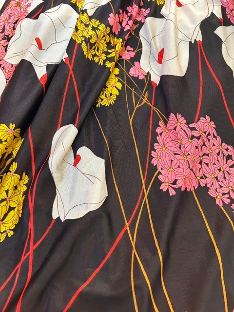Vtg 60s 70s Fit Flare Dress Sz 14 Velvet Black Empire V Neck Brilliant Floral