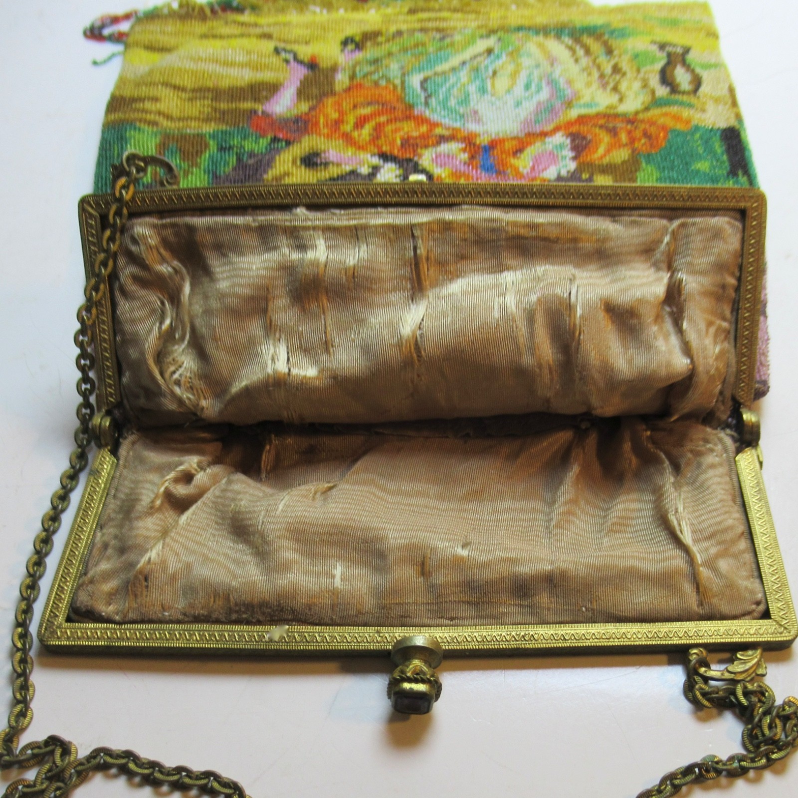 Antique Vintage Micro Beaded Purse Scenic Guilloche Frame SELLER PAYS US TARIFFS