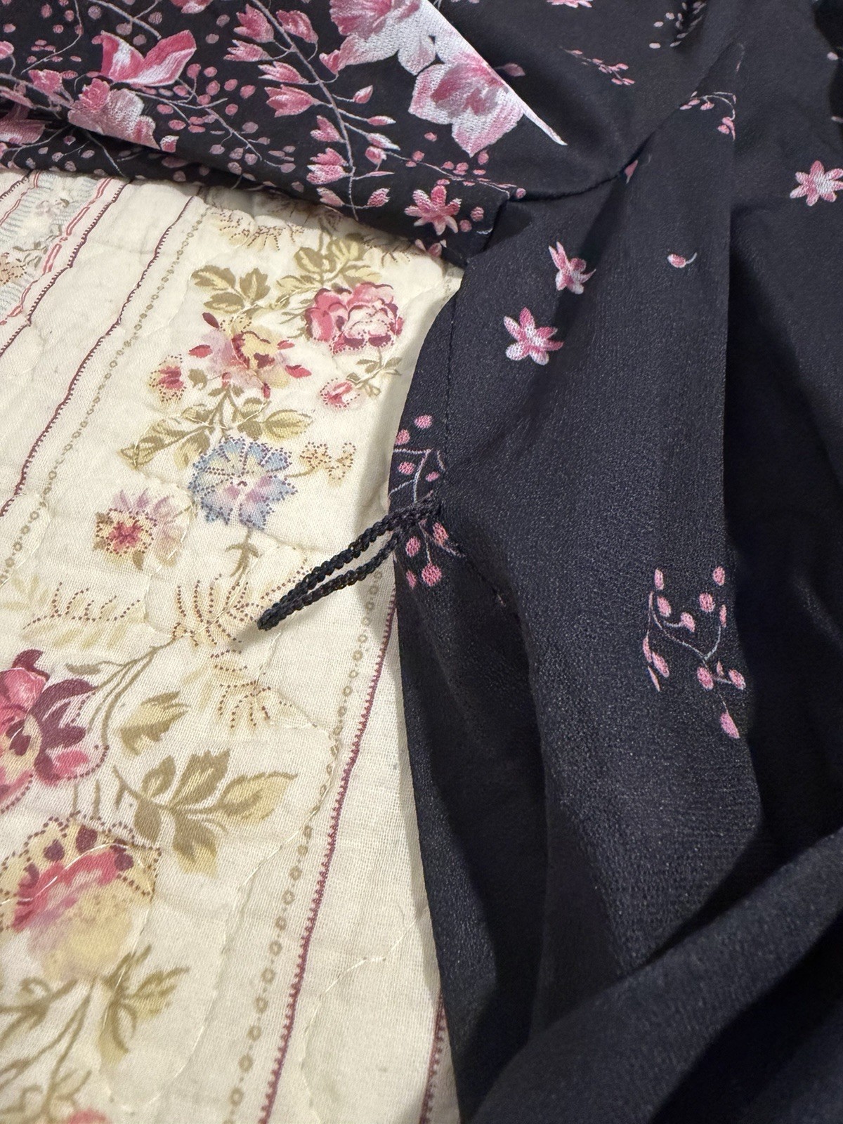 True Vintage 70s Floral Hostess Lounge Dress Semi Sheer Tie Neck Cover Up OSFM
