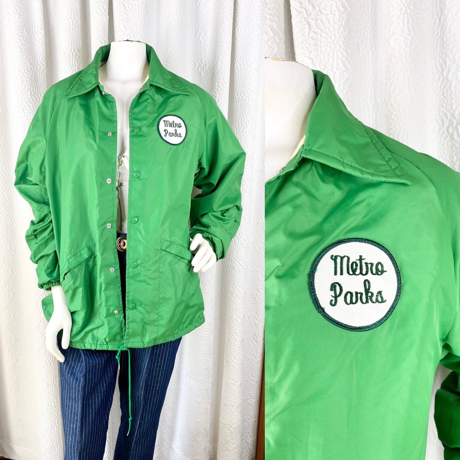 Vintage Emerald Green Coach Jacket, Dagger Collars, Athletic Jacket, Size Medium