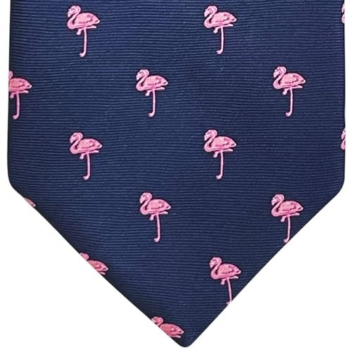 Animal Pattern Ties | Neckties for Men | Microfiber 3.15″ Flamingo – Navy Blue