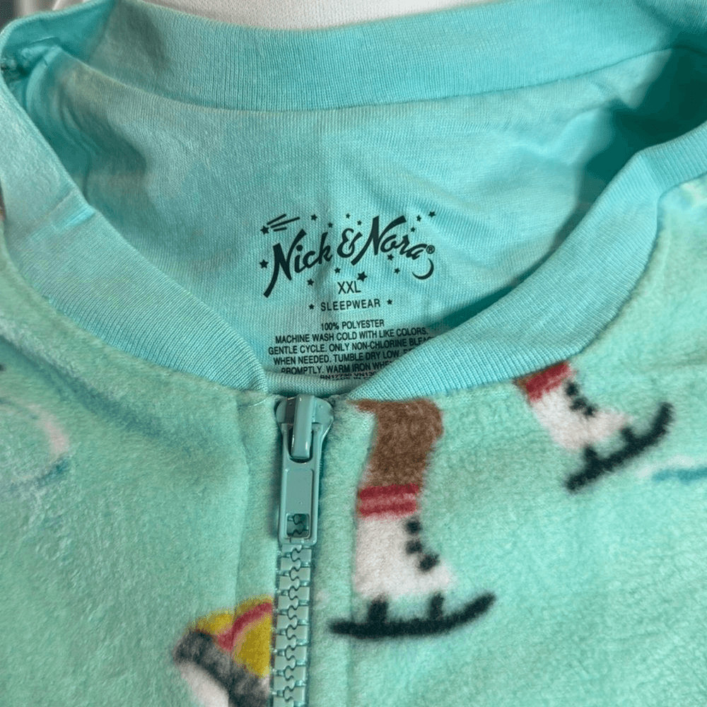 Nick & Nora Adult Teen Unisex Fleece One Piece Sock Monkeys Pajama Size XXL NWT