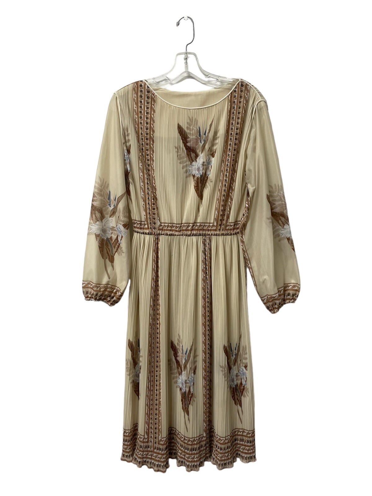 Vtg 1970’s Hal Ferman Boho Cream Flowy Long Sleeve Midi Dress Size Medium