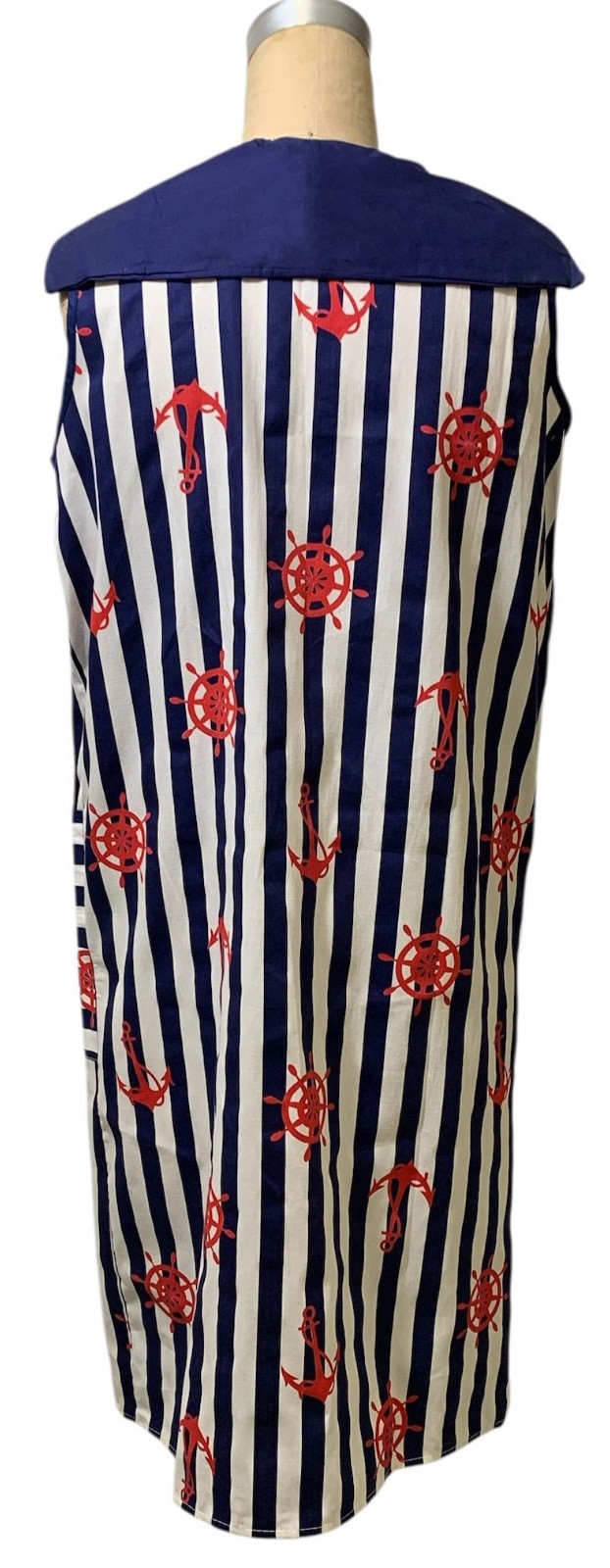 Vintage 60s/70s Women’s Nautical Print Striped Sailor Collar Shift Dress Sz M/L