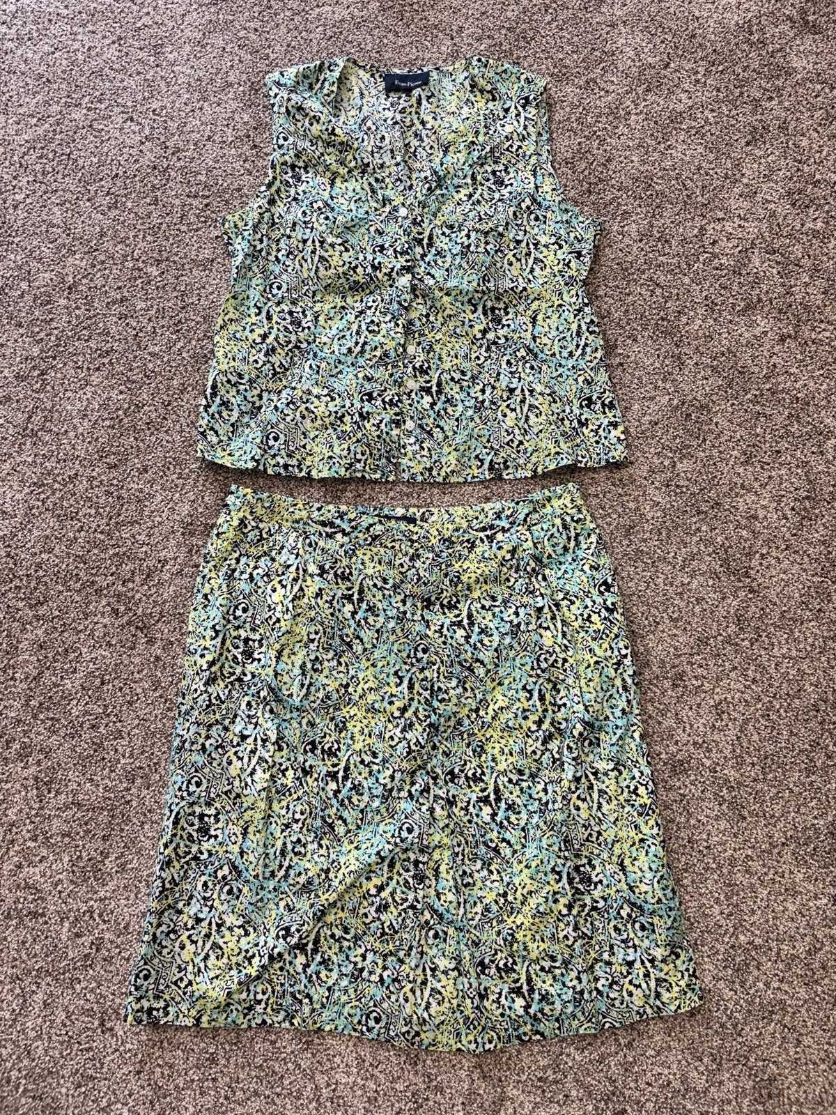 VTG Evan Picone Women’s 14 Two Piece Business Casual Skirt Set Green/Black