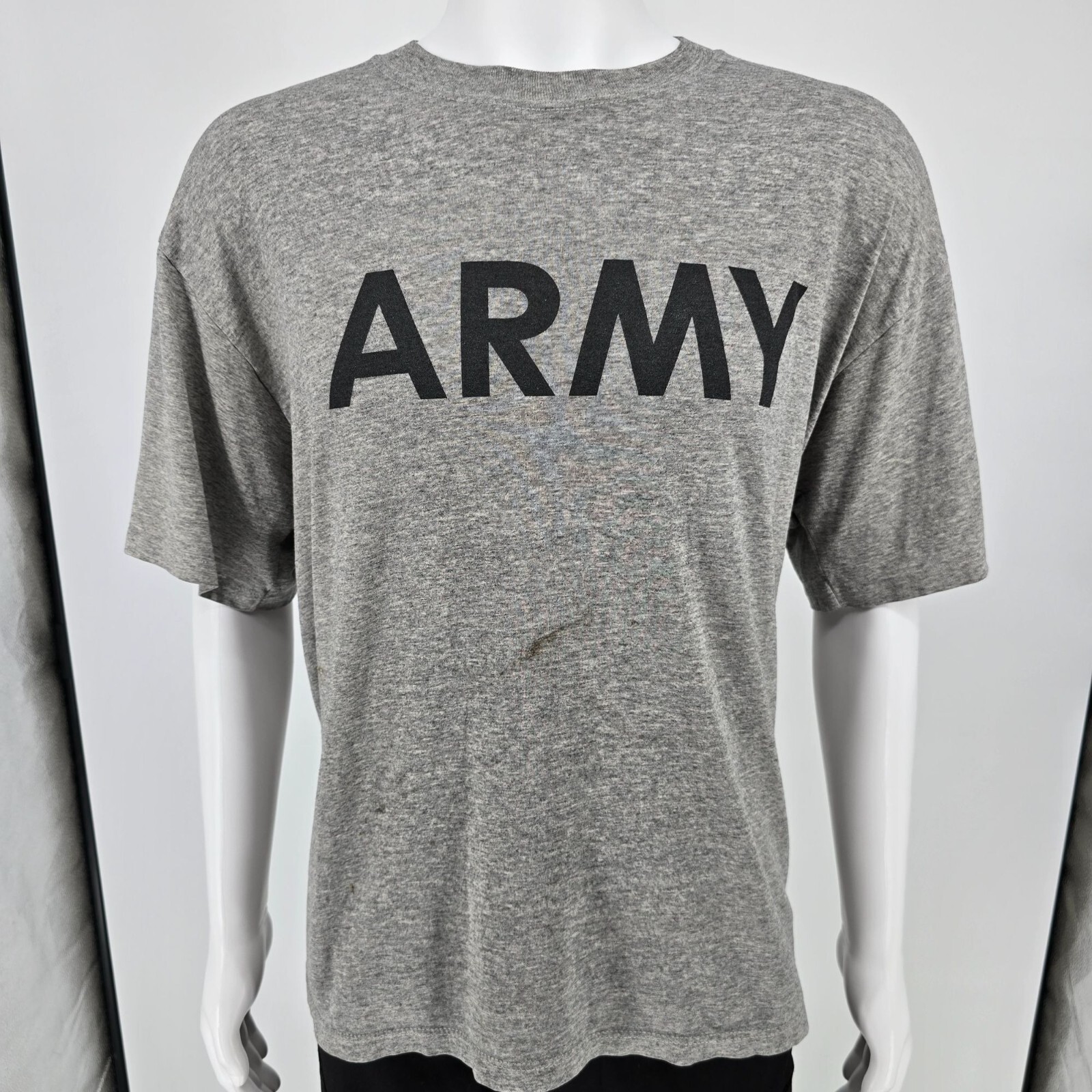 Distressed Vintage 1980s Gray Tri-blend Thin Army Physical Training T-Shirt (XL)