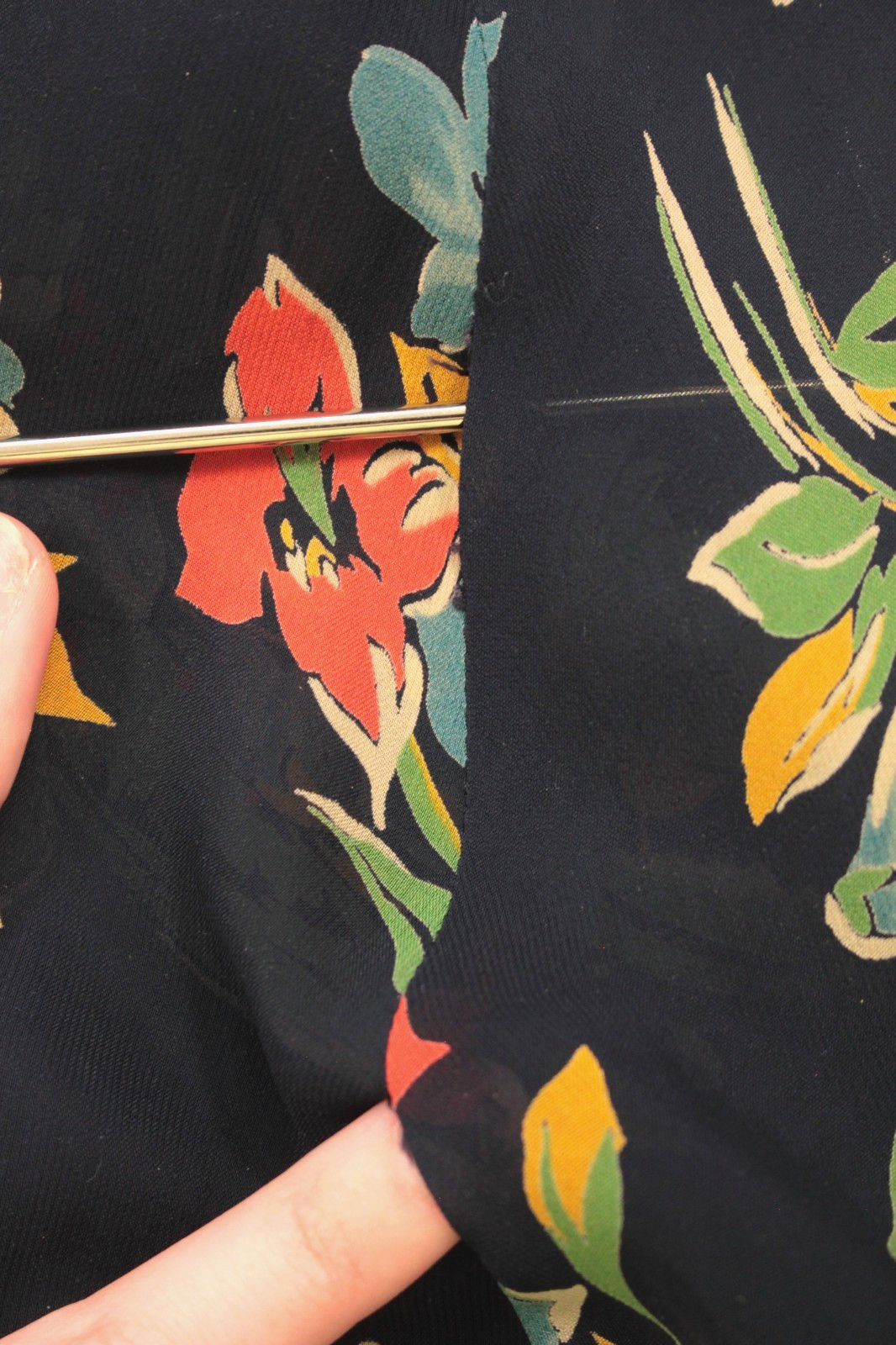 VTG Women’s 30s 40s Navy Floral Drape Front Sheer Maxi Dress / Robe XS/S 1930s
