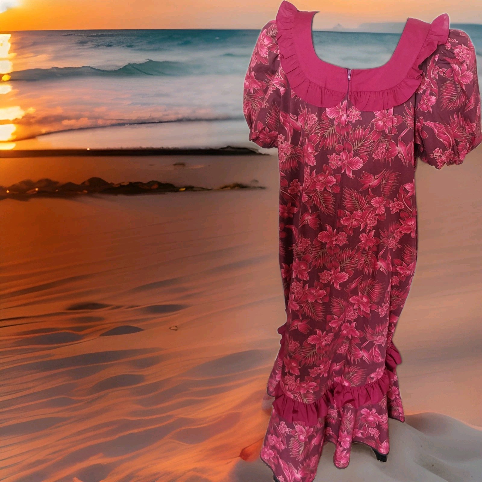 VINTAGE 1980’s Lolenani Mumu From Polynesian Cultural Center Hawaii Maxi Tiered