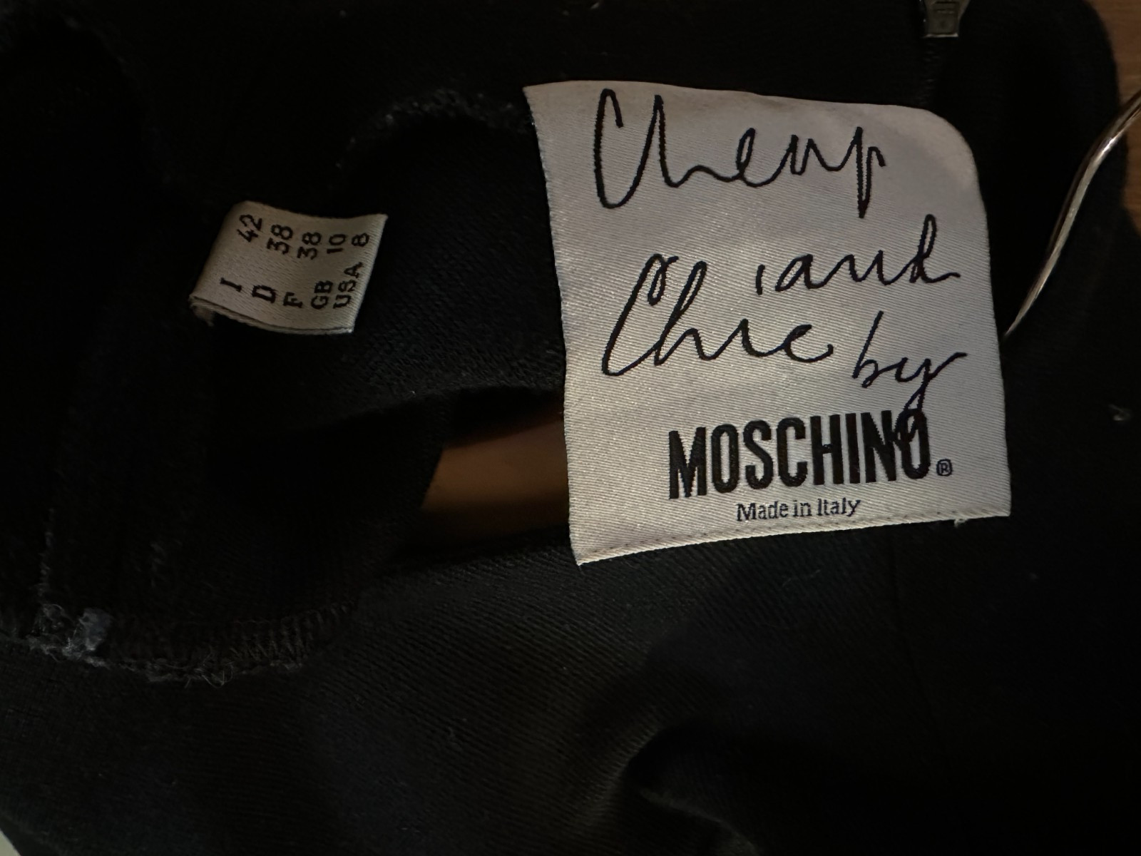 Vintage Moschino Cheap & Chic Black Wool Dress Red Heart Detail Italy IT42 AU10