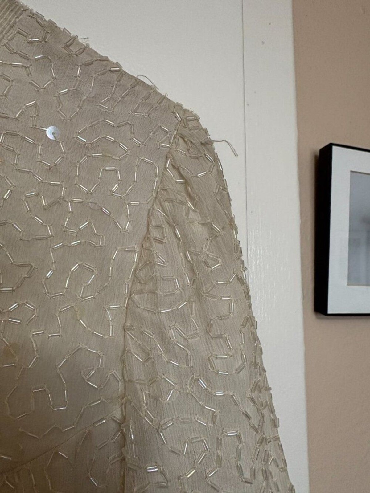 80s Vintage White Beaded A-Line Cocktail Dress Wedding Large
