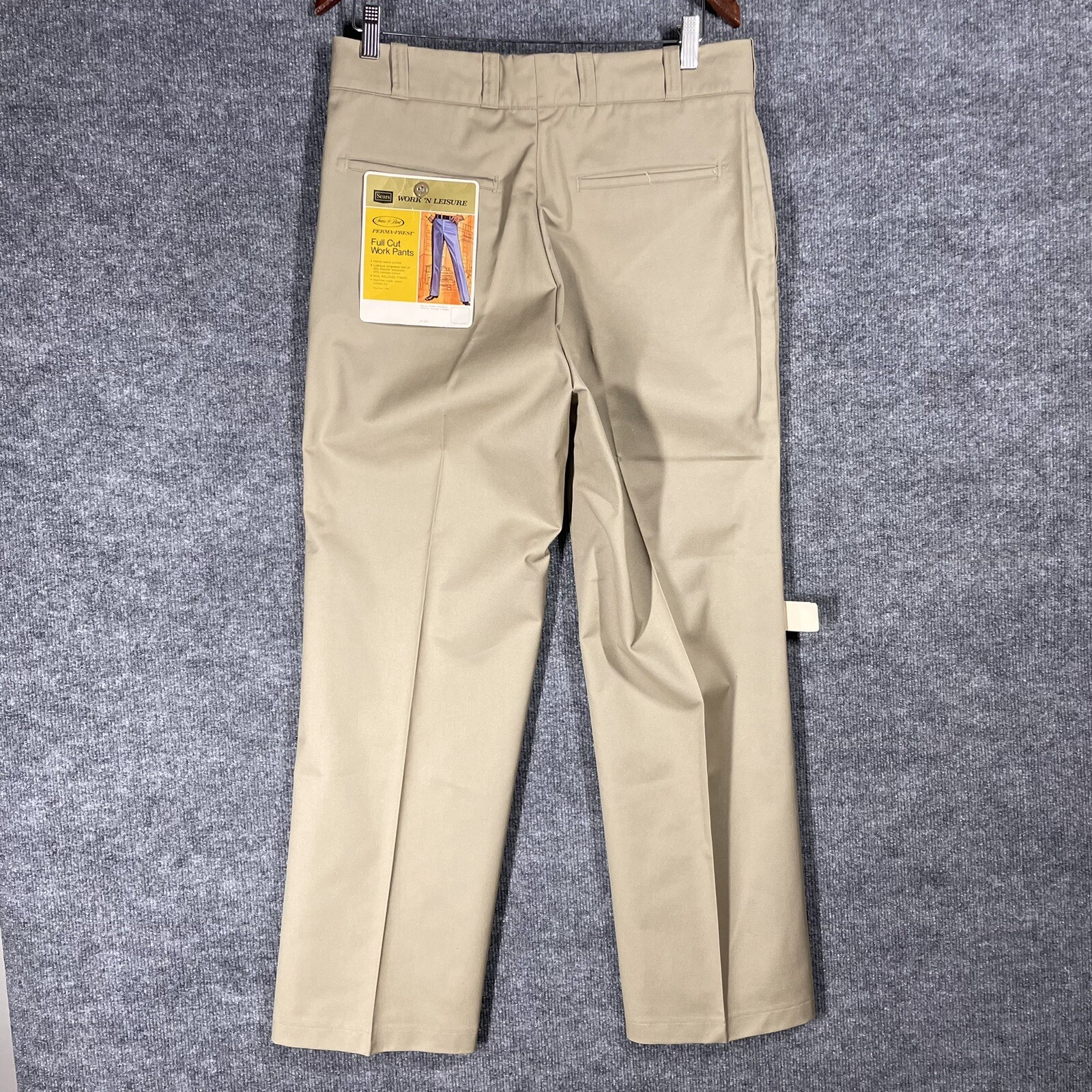 NOS VINTAGE 70s Sears Work Leisure Pants Regular Perma-Prest 33×28 Beige Khaki