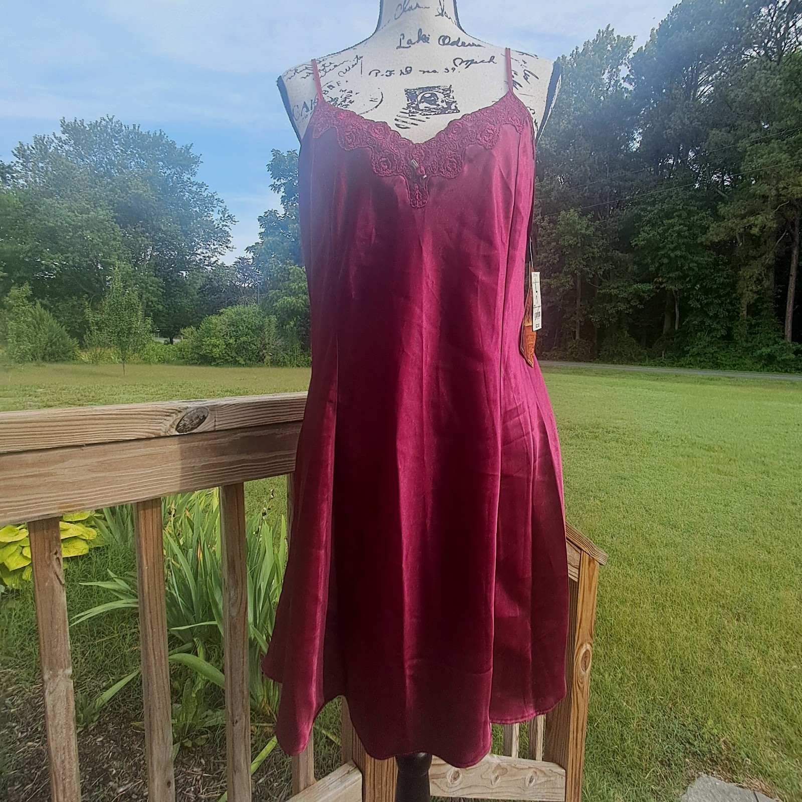 Vtg Sophia JC Penny Satin Lace Slip Dress Nightgown Large Burgundy Fairy Goth
