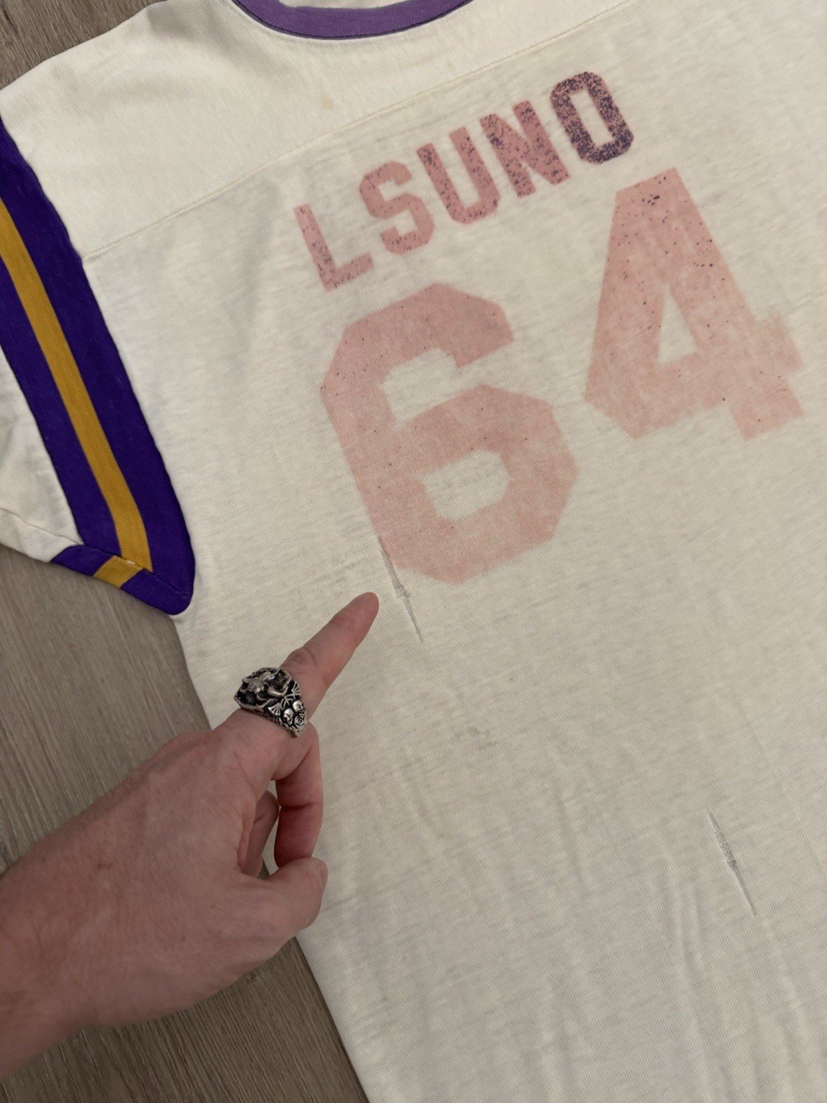 vintage 60s Football Jersey Cotton Durene Blend S-M Faded Distressed White