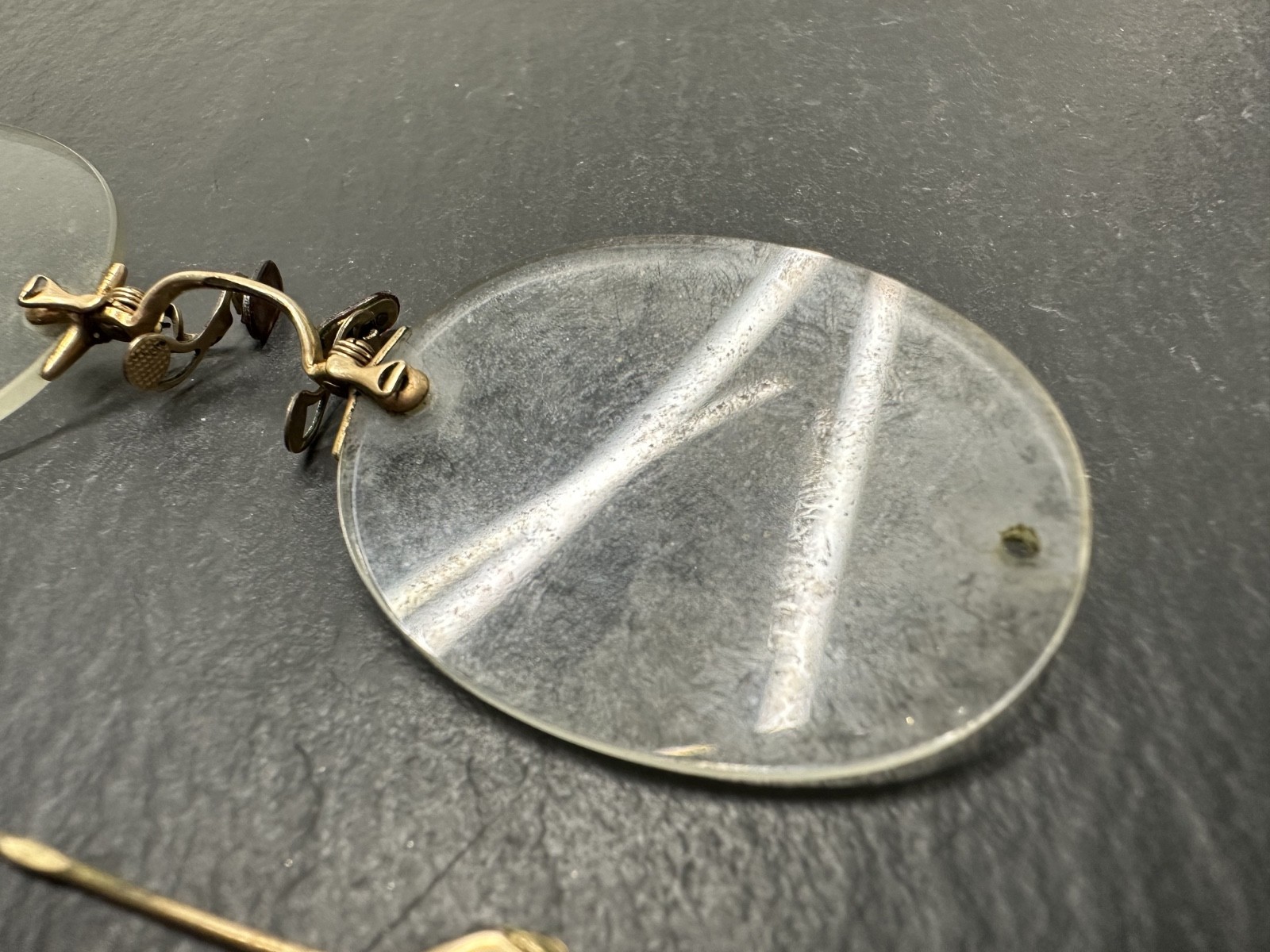 ANTIQUE PINCE NEZ RIMLESS OVAL FRAME GLASSES WITH HAIR PIN M300