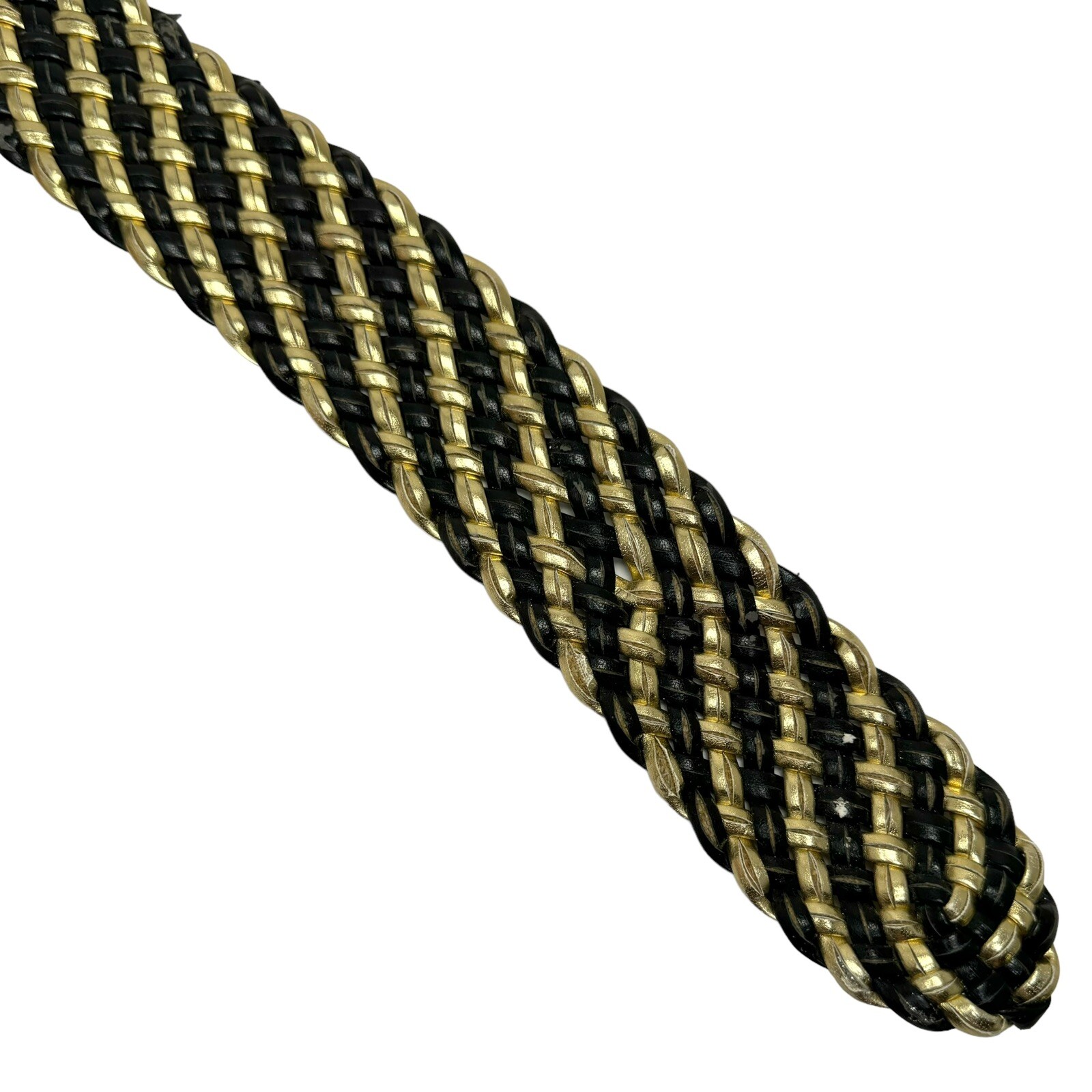 Vtg Y2K UNLISTED Kenneth Cole Black Gold Woven Braided Synthetic Leather Belt