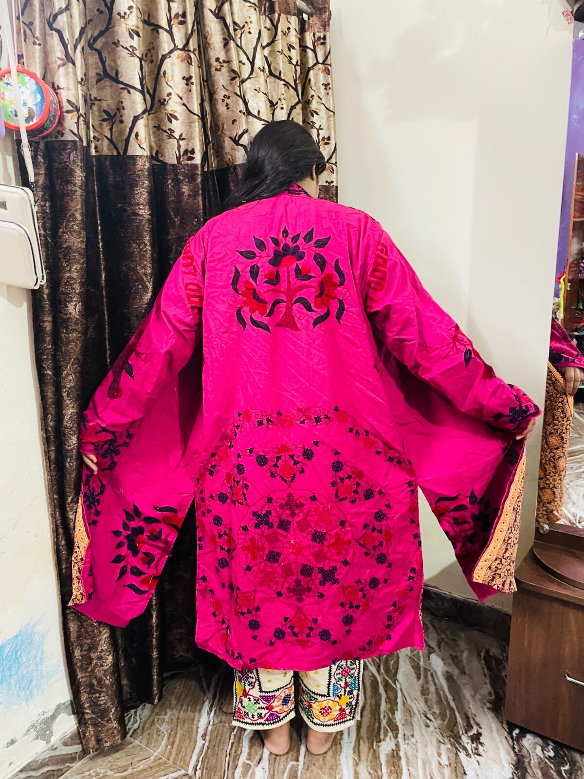 Embroidery long Long Jacket Banjara Handmade coat / Pink color embellished coat