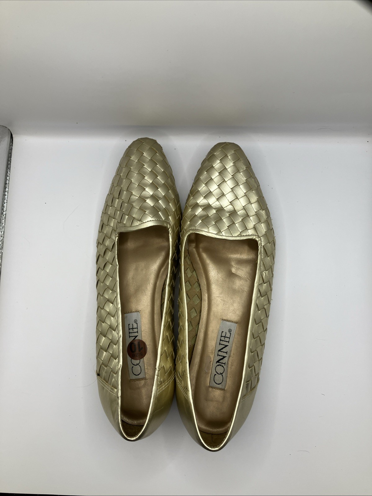 Vintage CONNIE Gold Weave Women’s Shoes Sz 10 Flats Leather Upper Made In Brazil