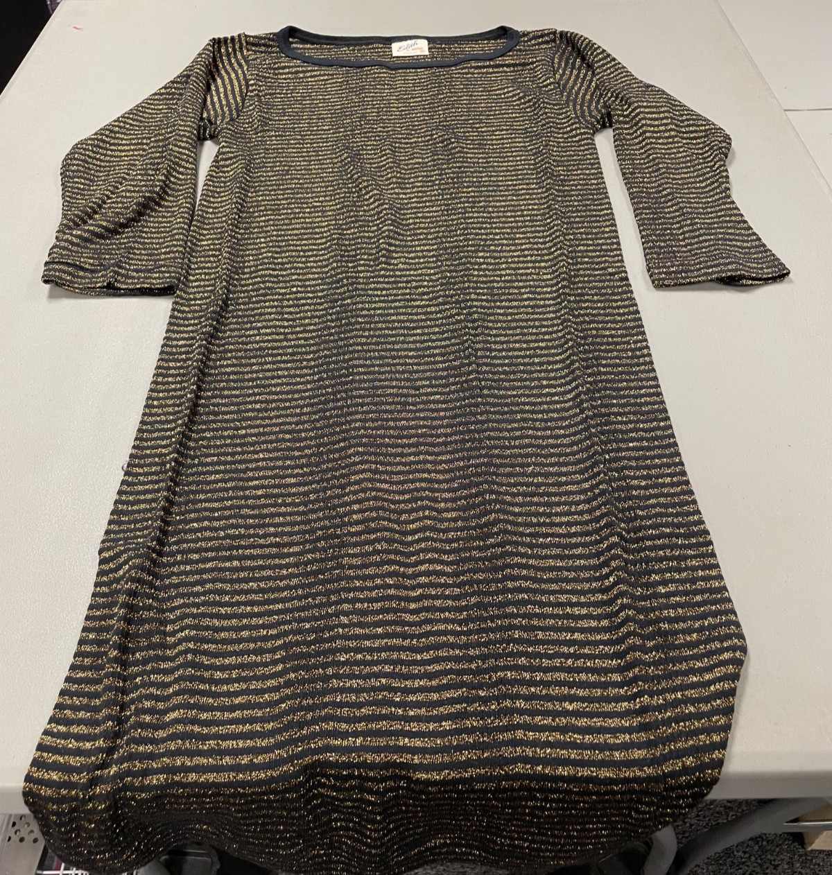 Vintage Edith A Miller Metallic Knit Black & Gold Stripe Dress – Size M