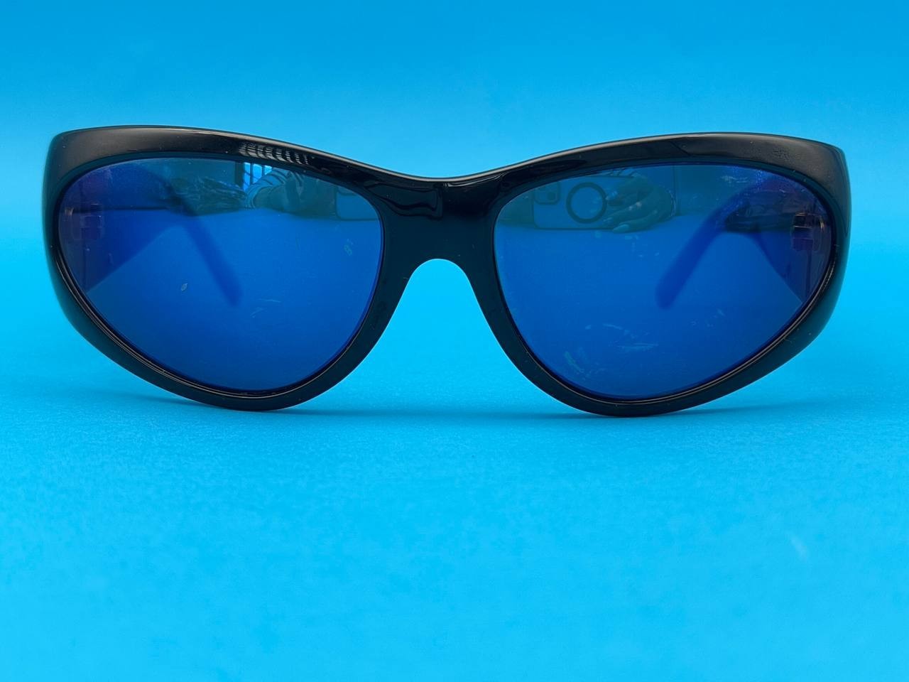 Vintage Rochas Paris 9031 42 Sunglasses Black Blue Lenses Made In France Rare