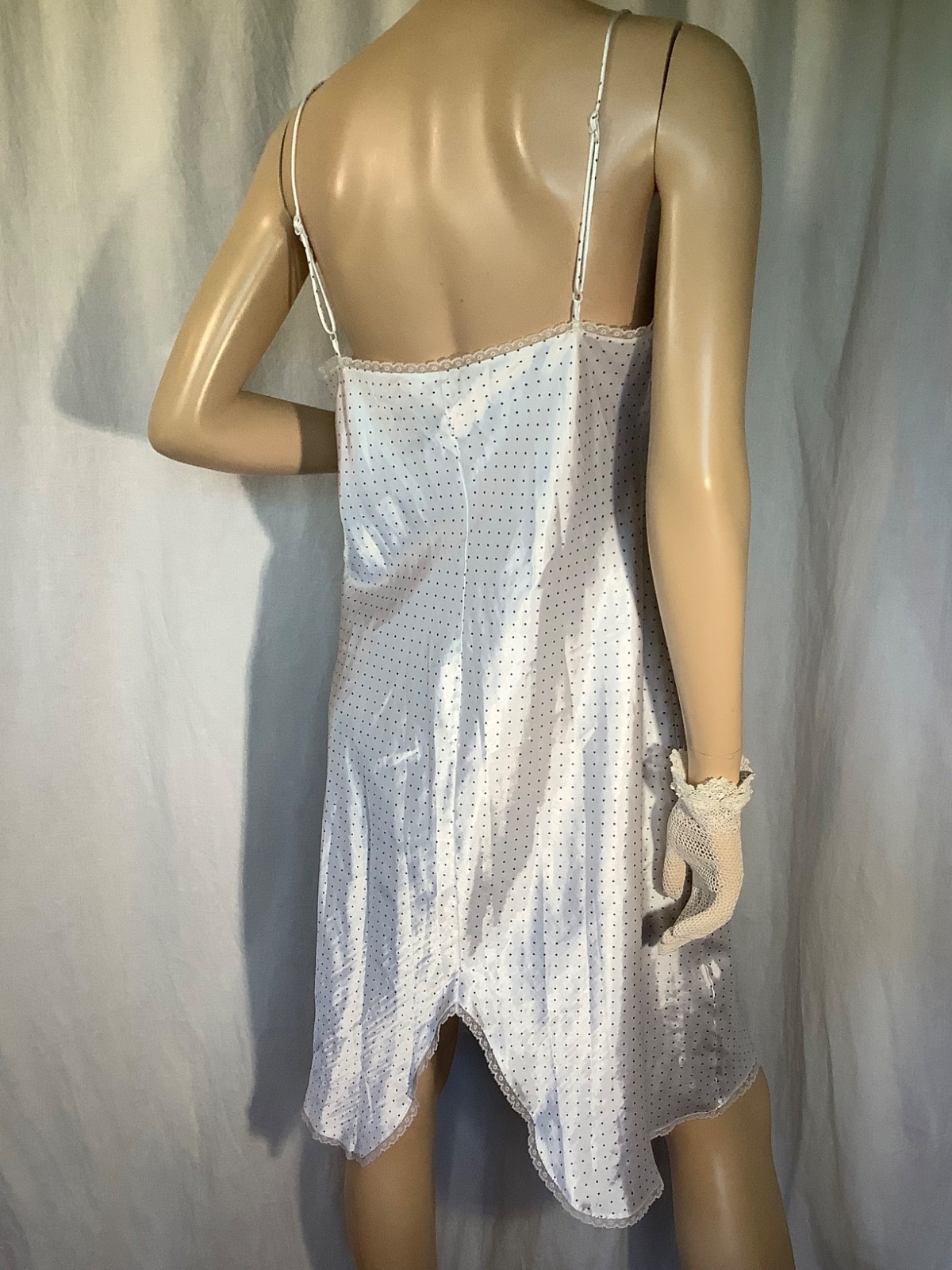 vintage Olga satin 80s sexy Chemise lace 34A babydoll Nightgown slip M polka dot