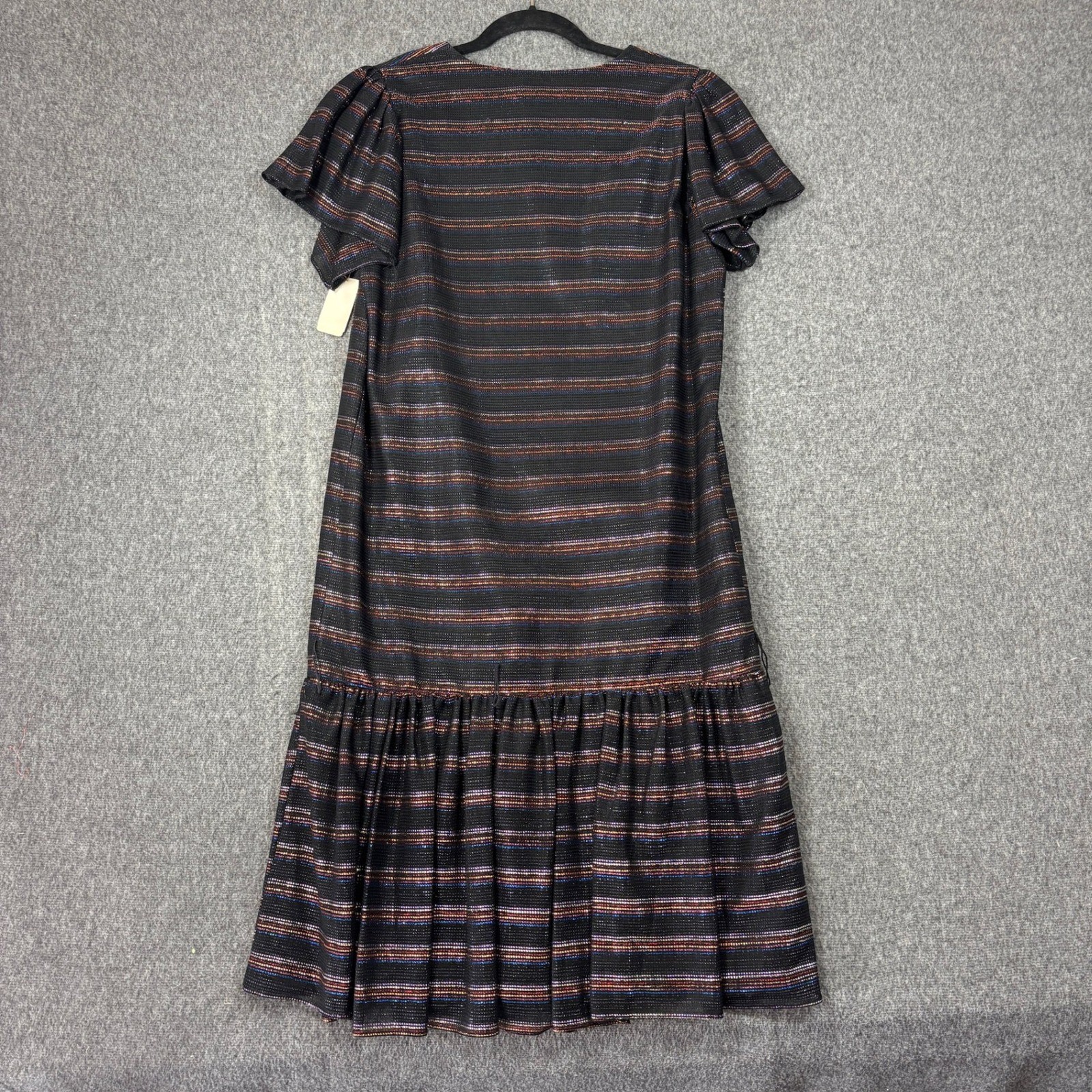Hill Street Clothing Co Vintage 70s Metallic Striped Drop Waist Dress NWT 7/8