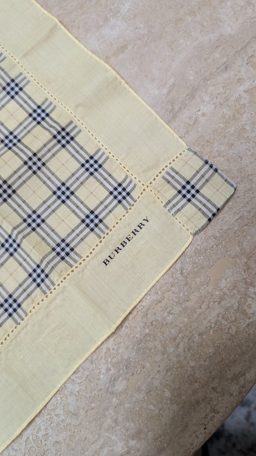 Burberry Vintage Cotton Handkerchief Check Yellow Blue 19 x 19 inches
