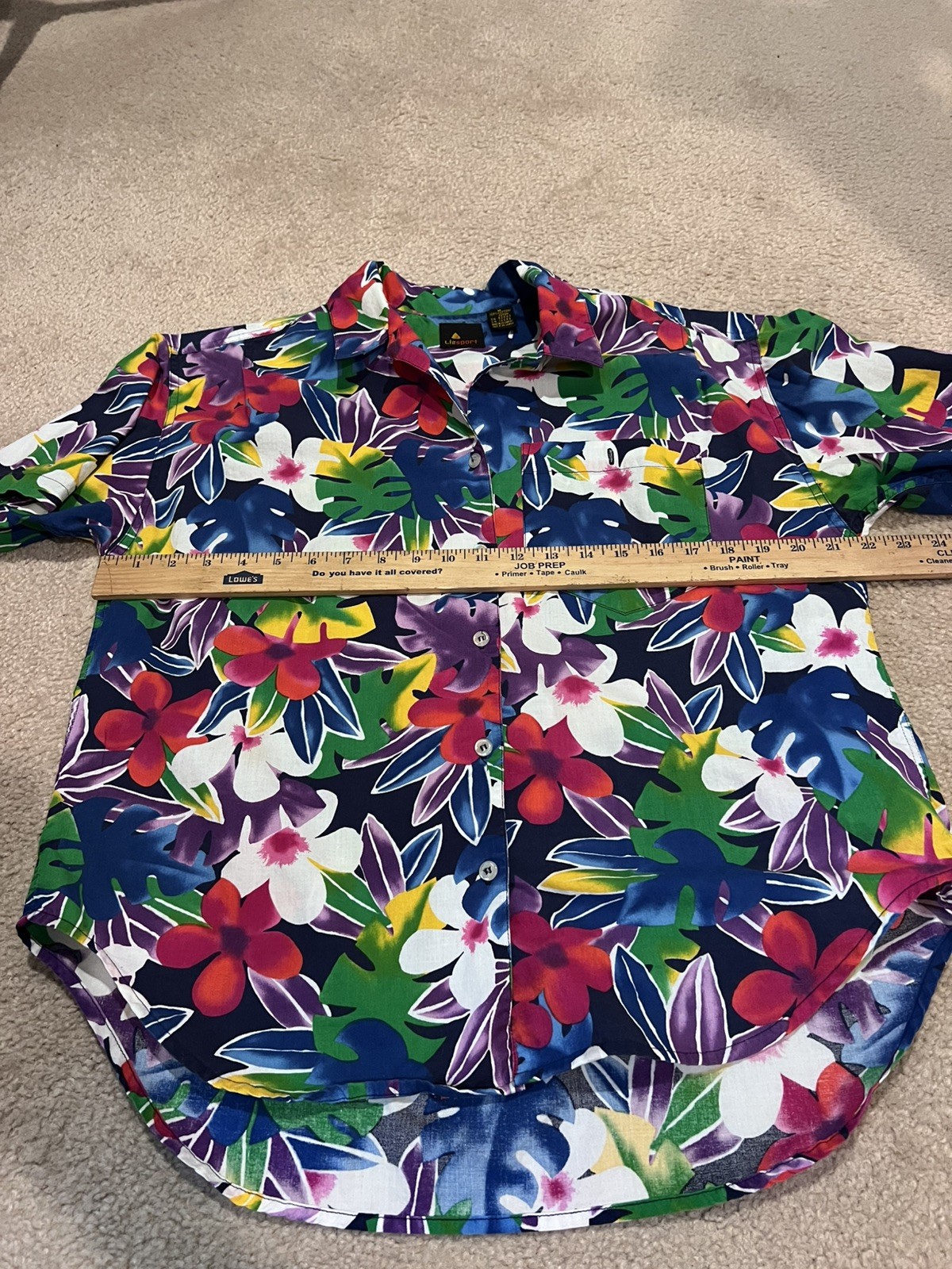 Vintage 80s LizSport Women’s Shirt Colorful Button Up Floral Collared Hawaiian M