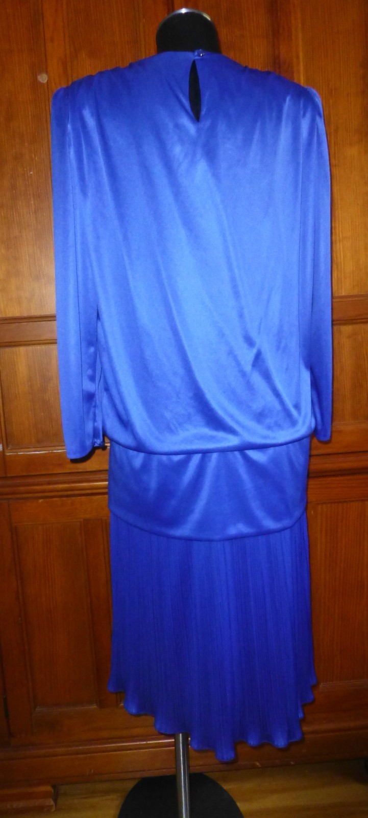 Vtg 80s Royal blue DECO silky Jersey Glitter Cocktail Gatsby party DRESS sz 12 L