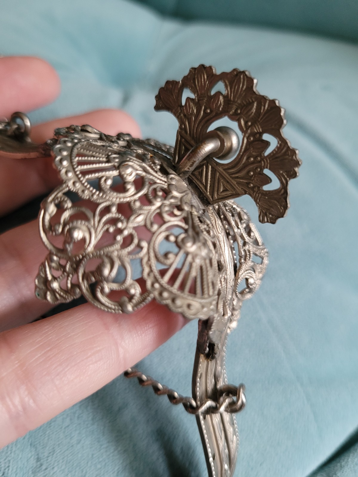 Antique Art Nouveau Ornate Filigree Silver Purse Frame Only w Stylized Flowers