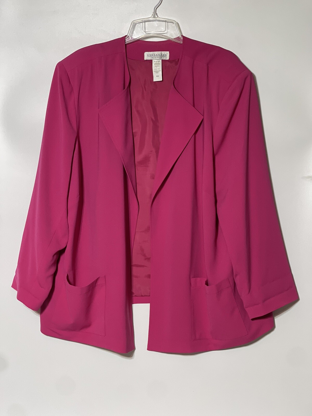Vintage 80s Womens Plus 30W Top Blazer Shoulder Pads Hot Pink Tropical Floral