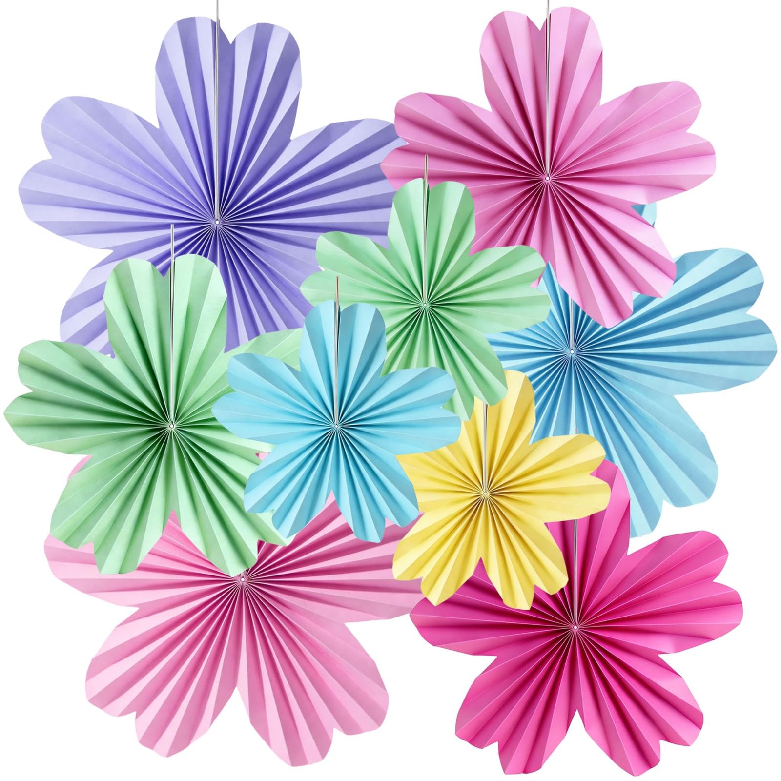 9 PCS Paper Flowers Decorations Wall Pastel Rainbow Fans Floral Party Decor