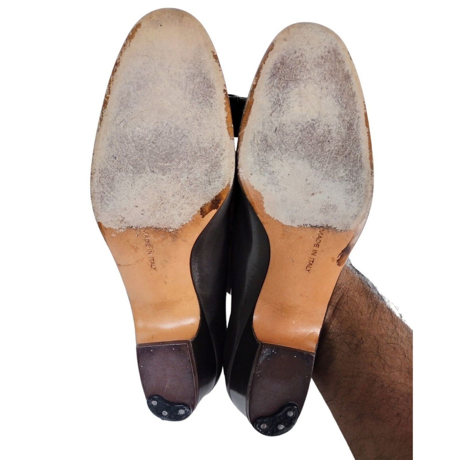 Salvatore Ferragamo Vintage 338 Lillaz Vara Pearled Bronze Leather Bow Pumps