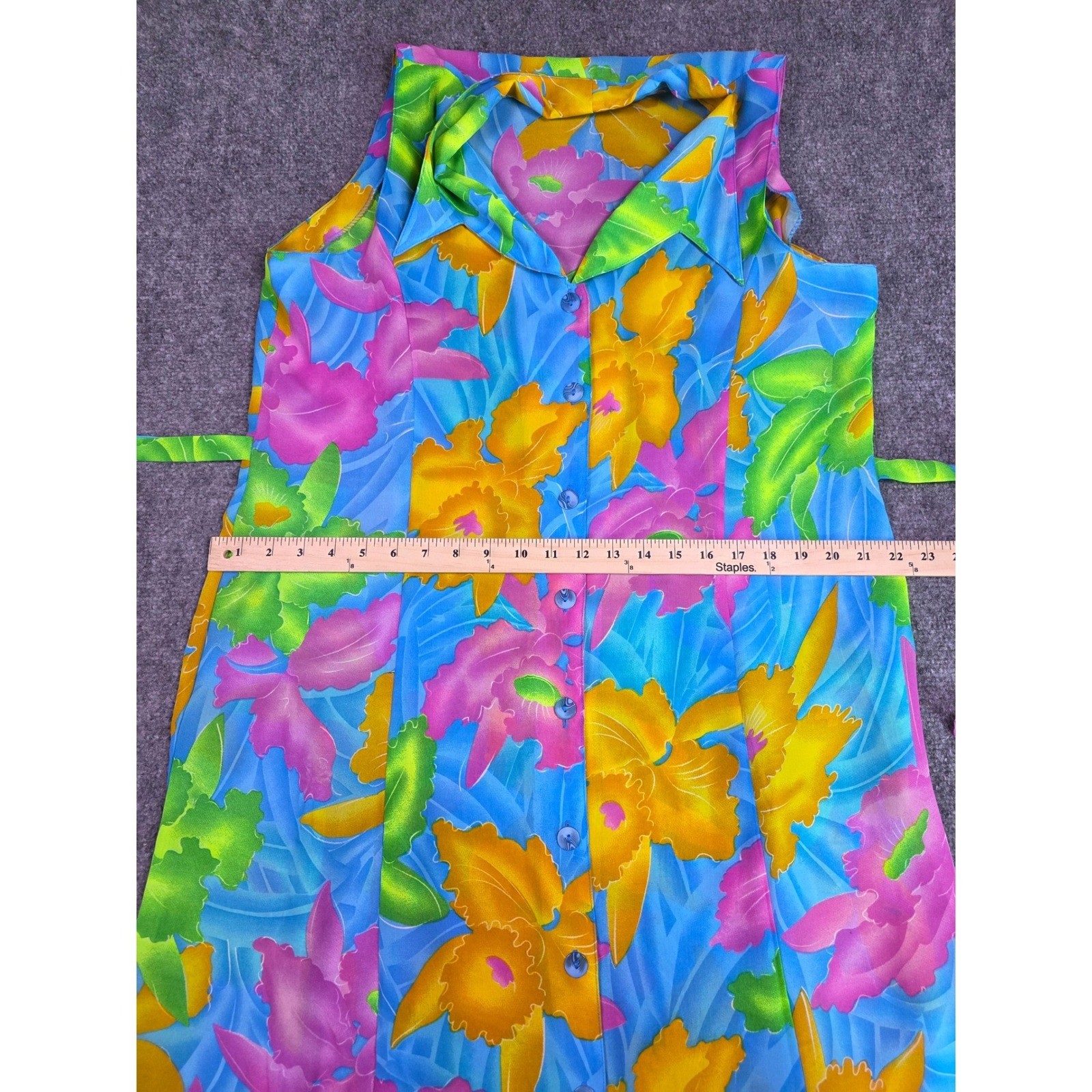 Vintage Niagara Floral Maxi Dress Womens XXXL Blue Yellow Tropical Sleeveless