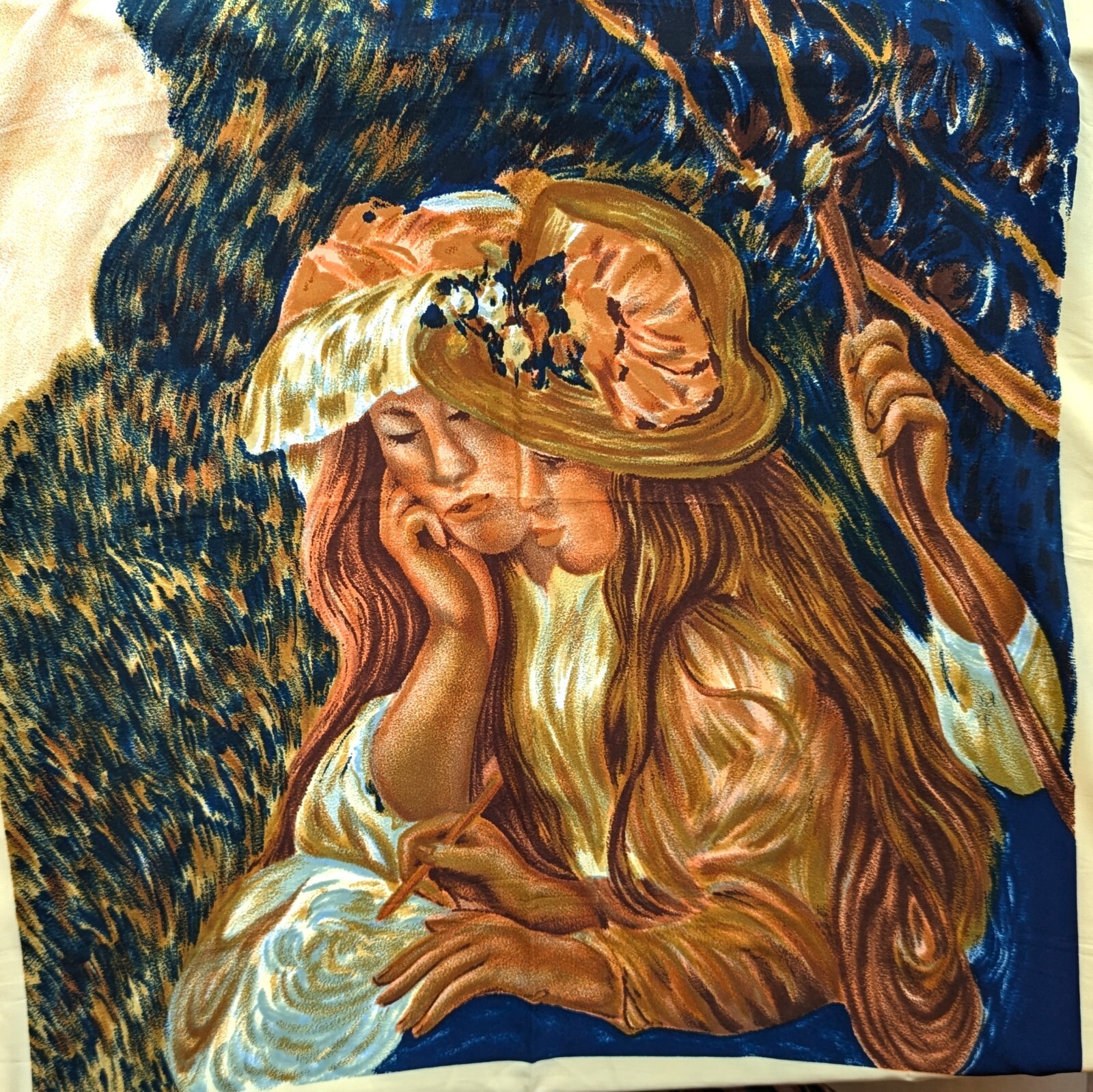 Renoir Paris Silk Scarf Nicole De Beauvon Two Young Girls Print 34″ Square FLAW