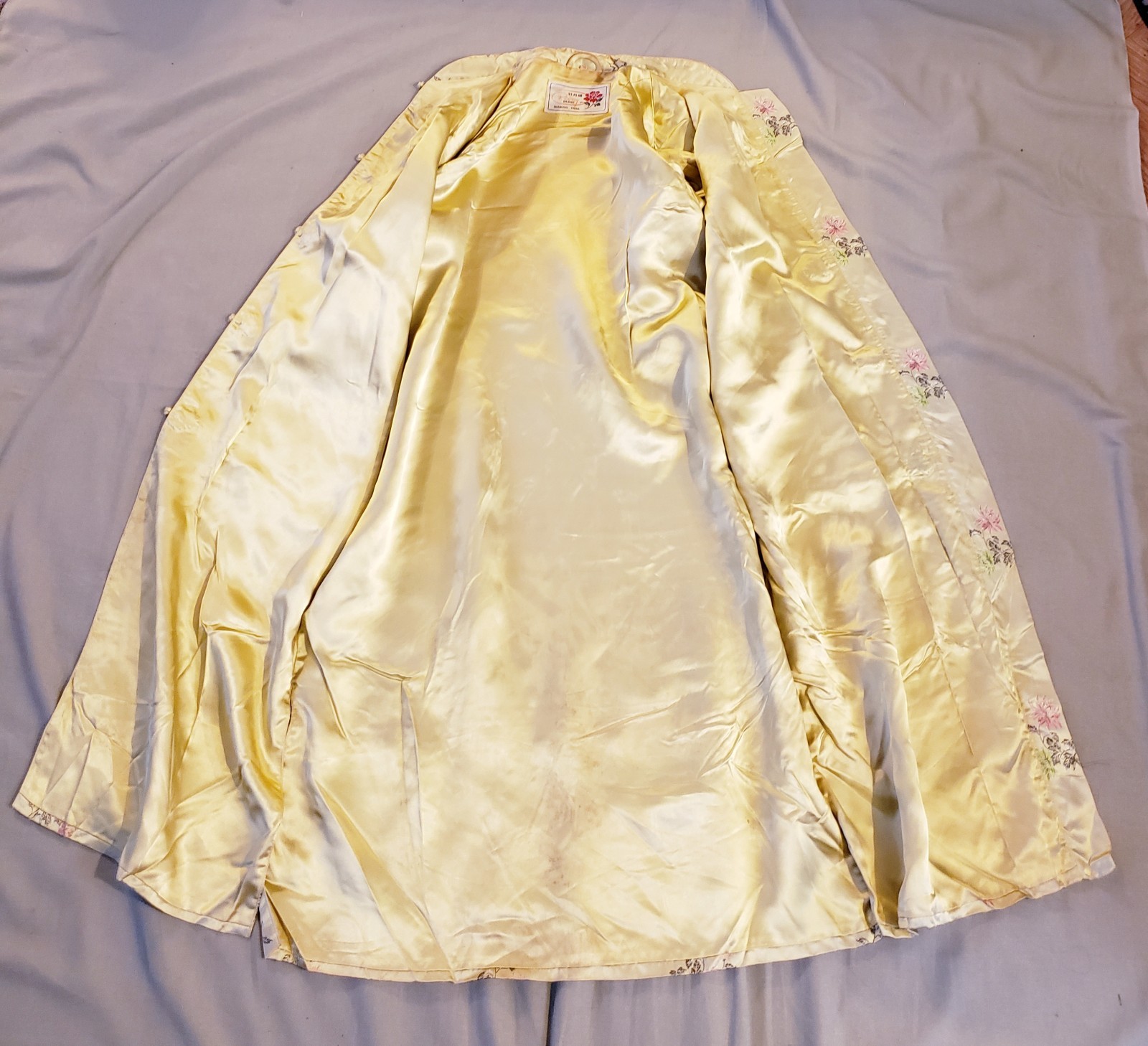 Vintage Chinese Floral Satin Jacket Gold Peony Brand Women’s Size. 38
