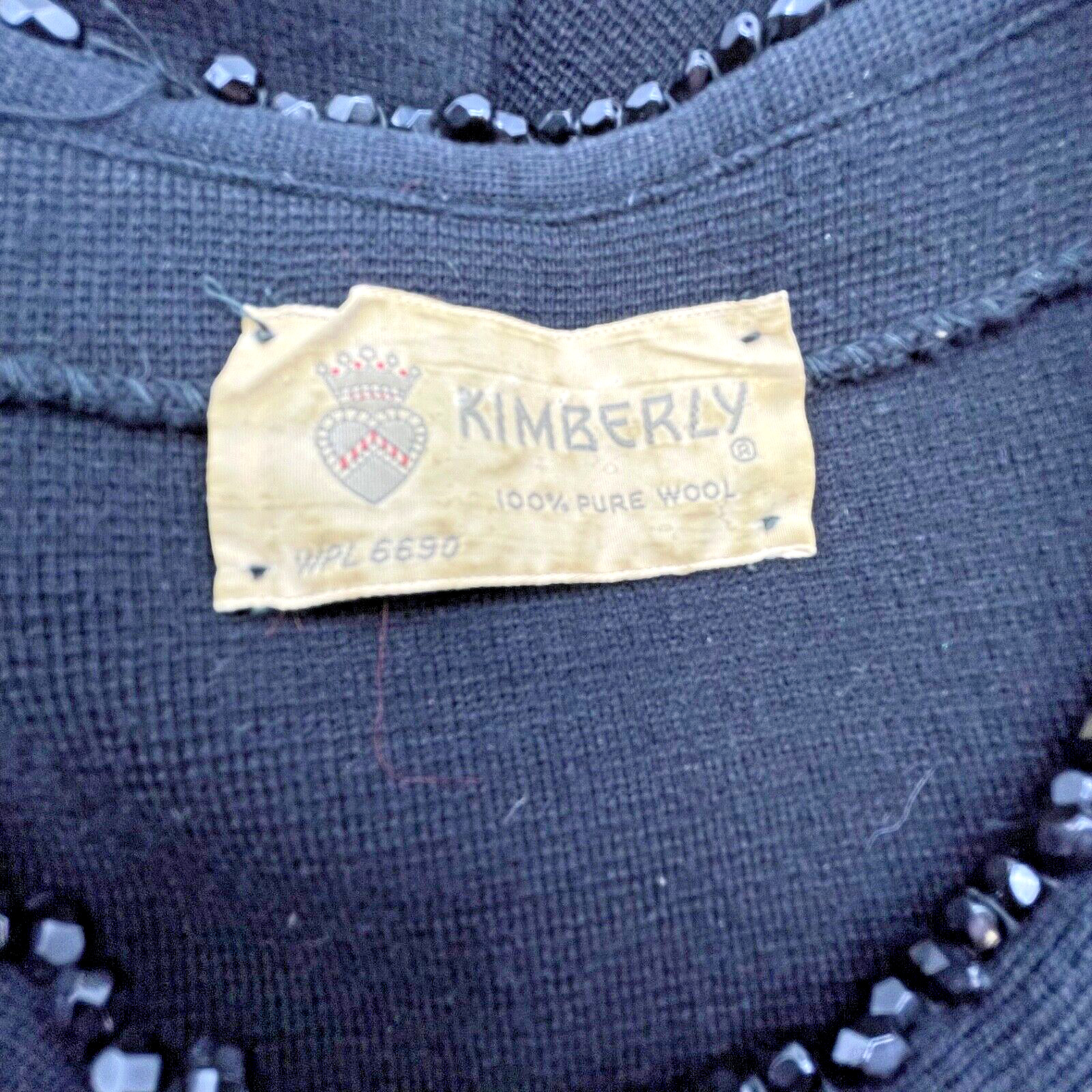 60’s Kimberly 100% Wool Cropped Beaded Button Front Sweater Cardigan Jacket 12